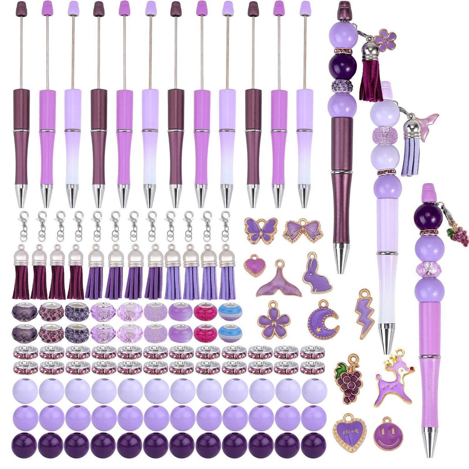 LuxusKollektion Kugelschreiber Perlenstifte 12er Set Lila Mehrfarbig DIY Kuli