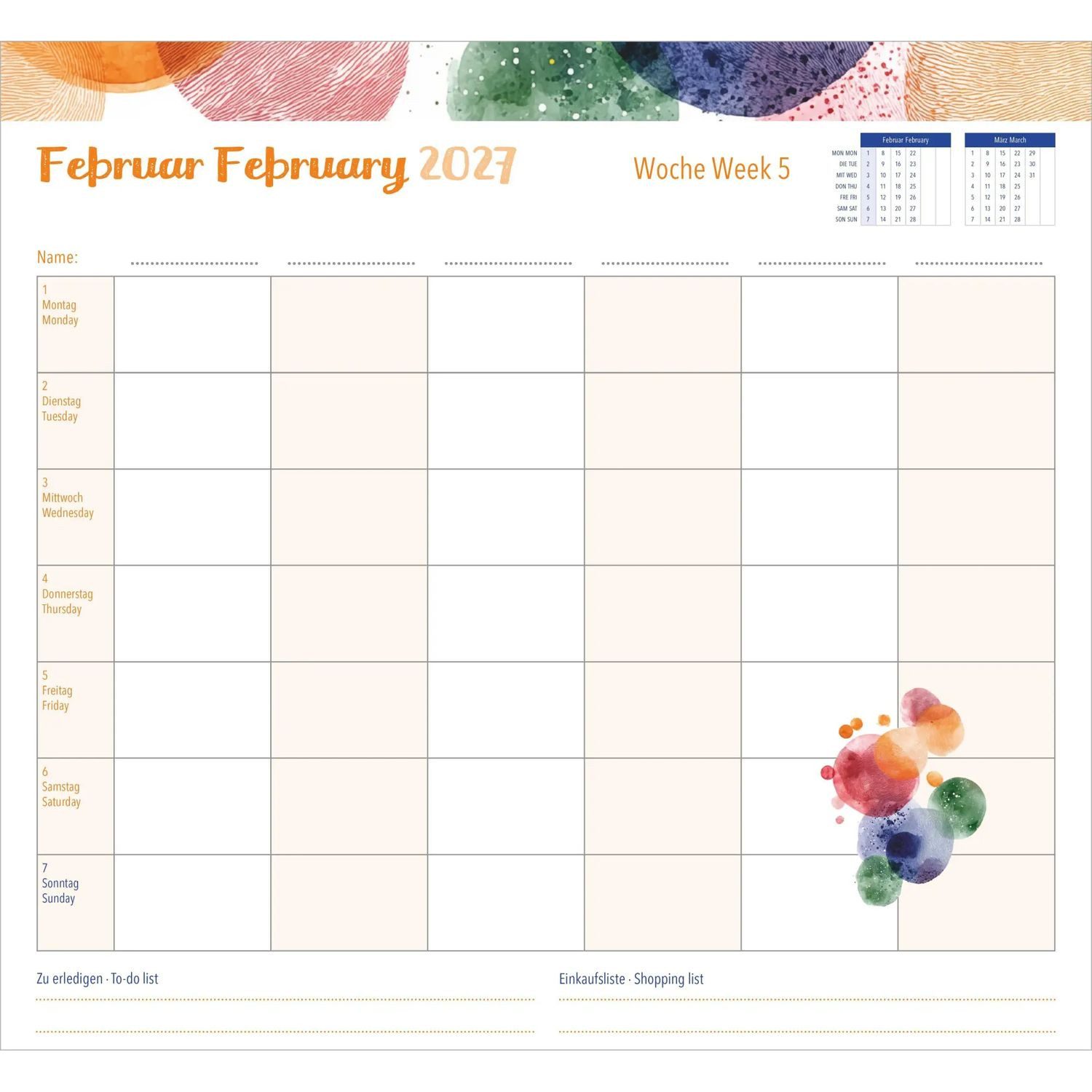 Wandkalender Familienwochenkalender Dots 2027