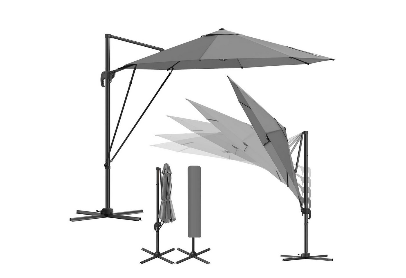 Woltu Sonnenschirm, Sonnenschutz UPF 50+, 360° drehbar, Sonnenparasol Aluminium Stahl