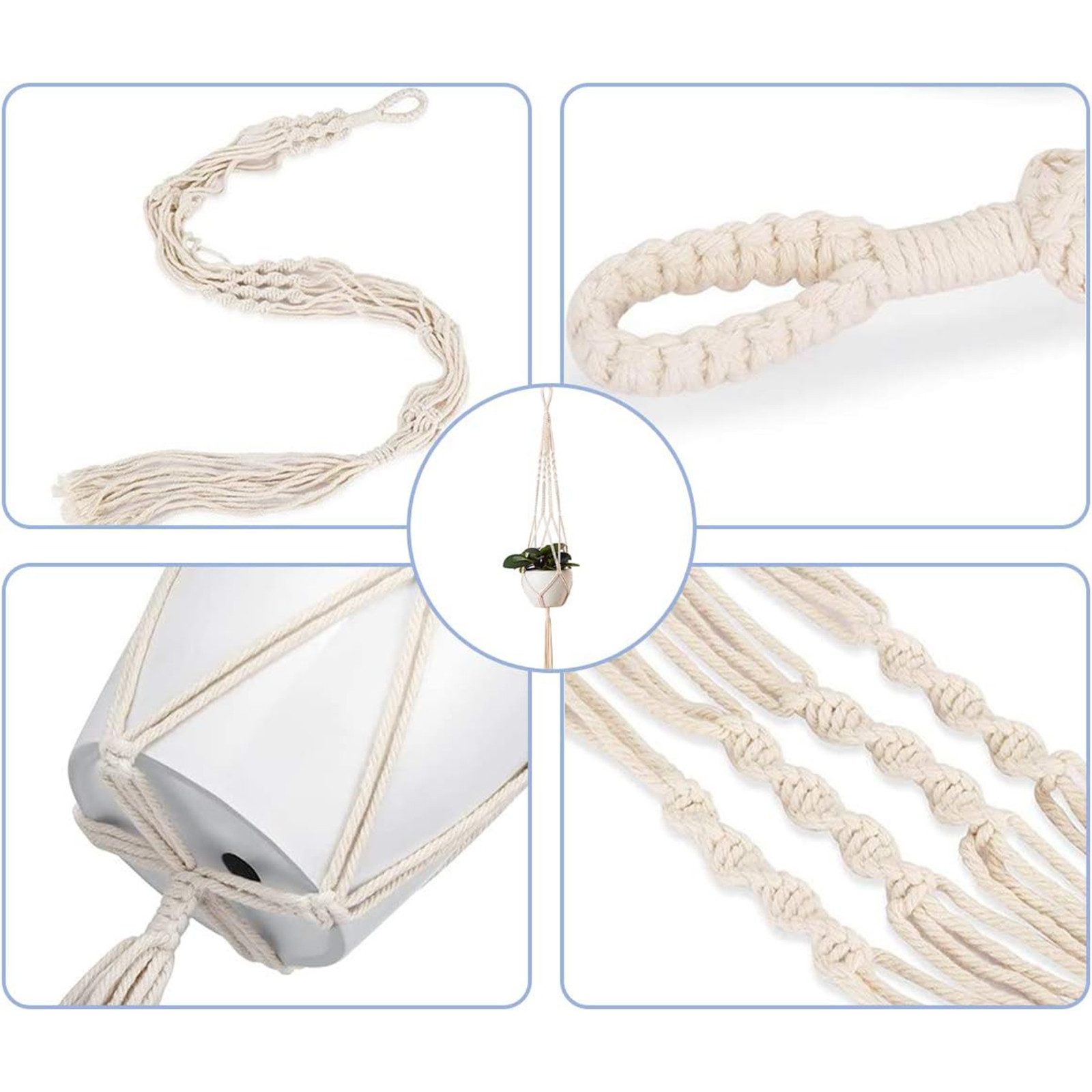 SURFOU Blumenampel Makramee-Blumenampel, 5er Set, Baumwoll-Hanfseil, Pflanzenhänger, Handgeknüpft mit 10 Haken, Boho Deko für Wohnzimmer & Balkon