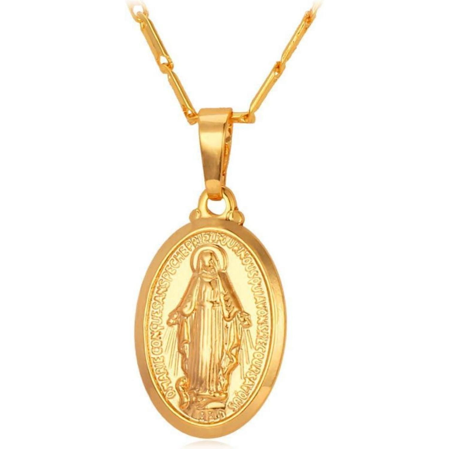 Kette mit Anhänger Kette Damen Herren Jungfrau Maria 925 Silber Oval Anhänger 01: Gold