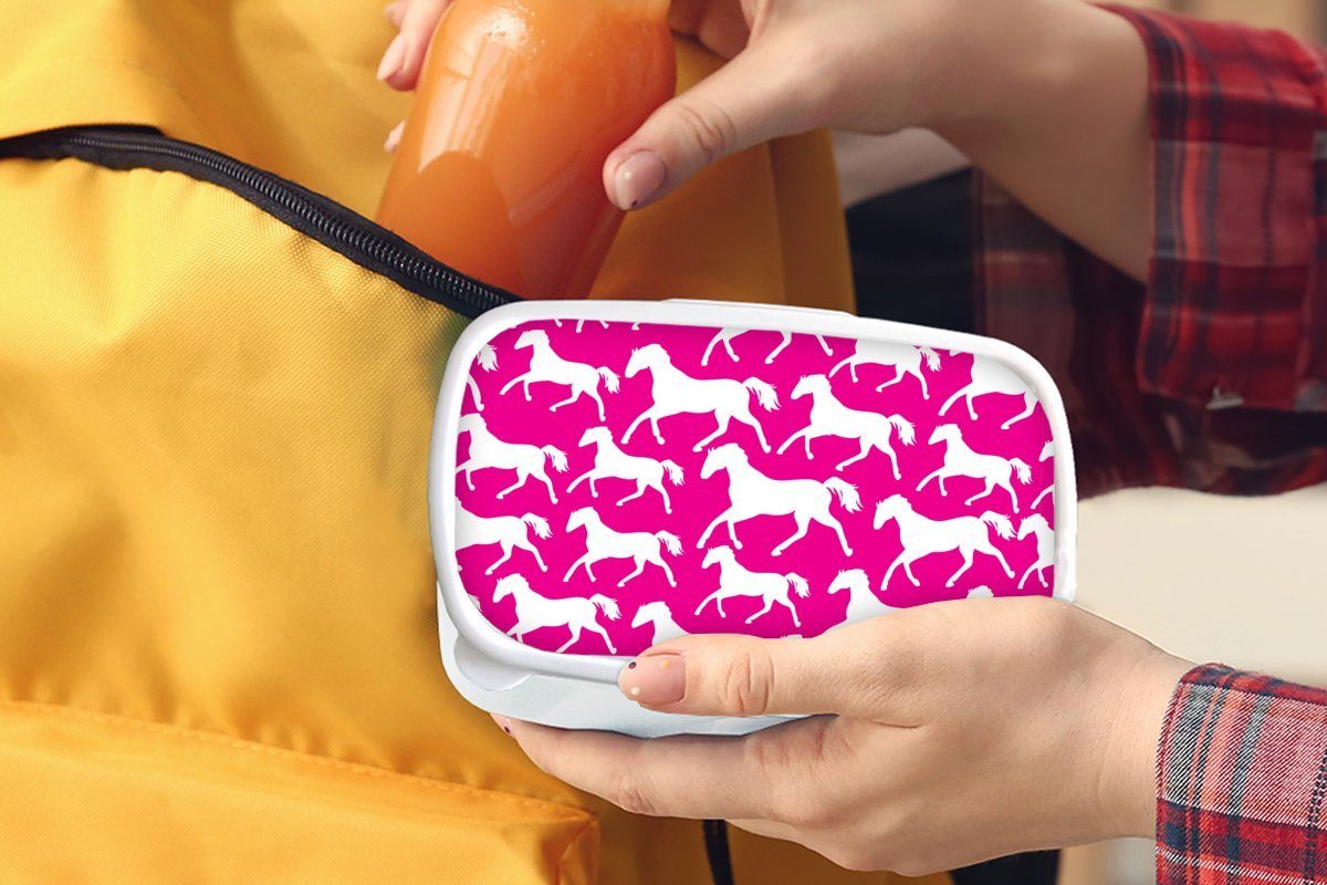 MuchoWow Lunchbox Pferde - Brotbox Jungs - Tiere und für Mädchen Mädchen, - Mädchen für Weiß - - Erwachsene, Kinder (2-tlg), Kunststoff, Kinder Brotdose, und