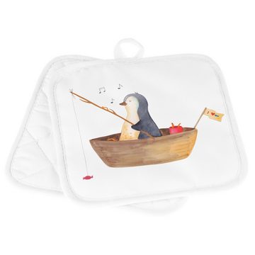 Mr. & Mrs. Panda Topflappen Pinguin Angelboot - Weiß - Geschenk, Topflappen mit Spruch, Topflappe, (1-tlg), Hitzebeständig