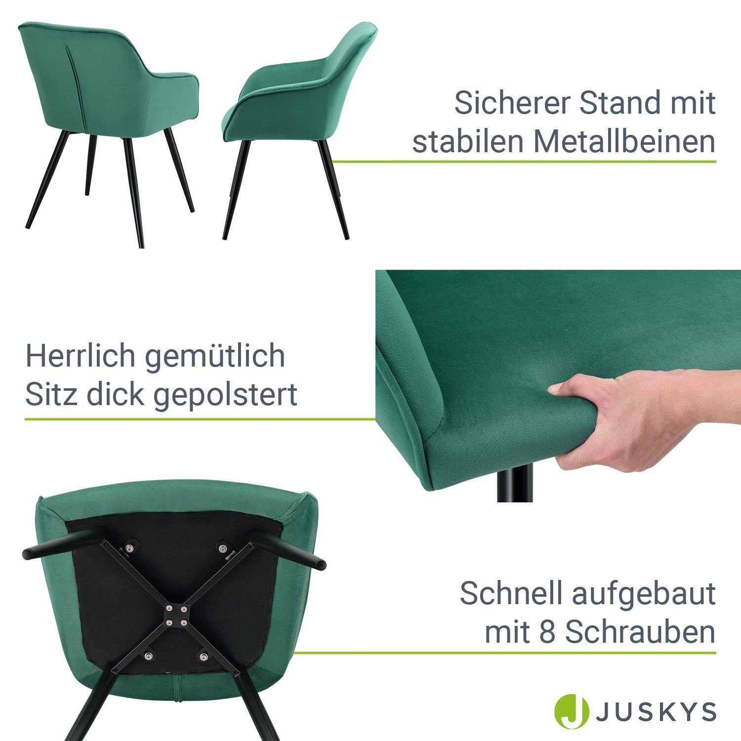 Juskys Samtbezug, Passform, Loungesessel gemütliche Grün Tarje, Metallbeine | mit kratzfeste Grün