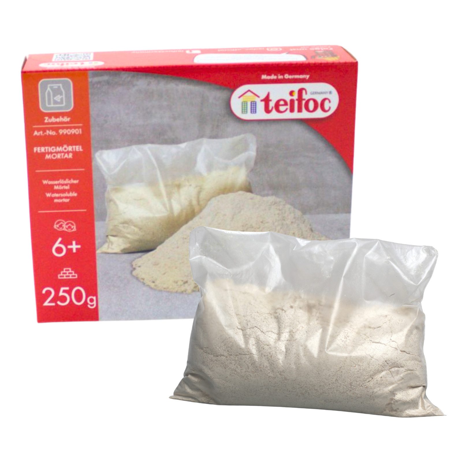 teifoc Wasserlöslicher Mörtel (250 Gramm) Каменный конструктор, (Применитьmörtel, Zement für Kinder, 250 St., Bastelmaterial), nachhaltig & vegan, Made in Germany
