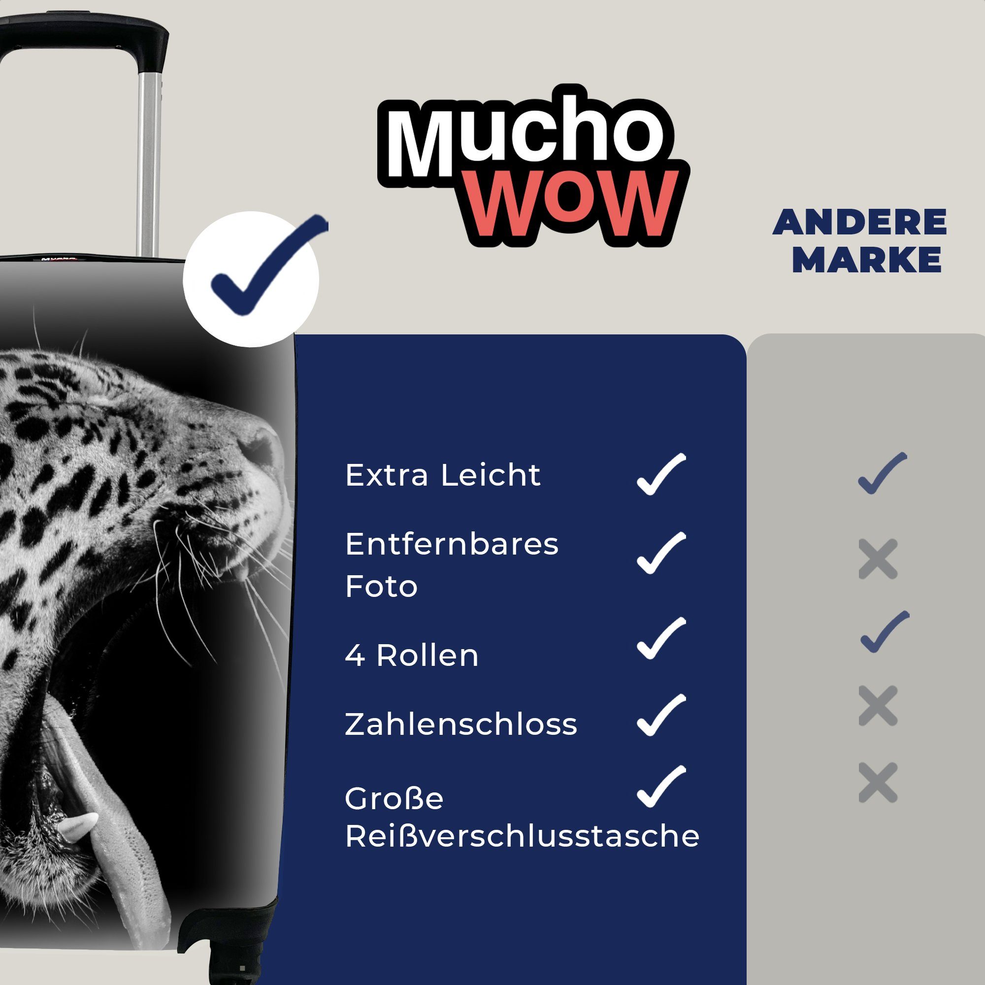 Reisekoffer - Schwarz Handgepäck rollen, Handgepäckkoffer Trolley, MuchoWow für Tier mit Jaguar Ferien, Rollen, - 4 Reisetasche - Weiß,