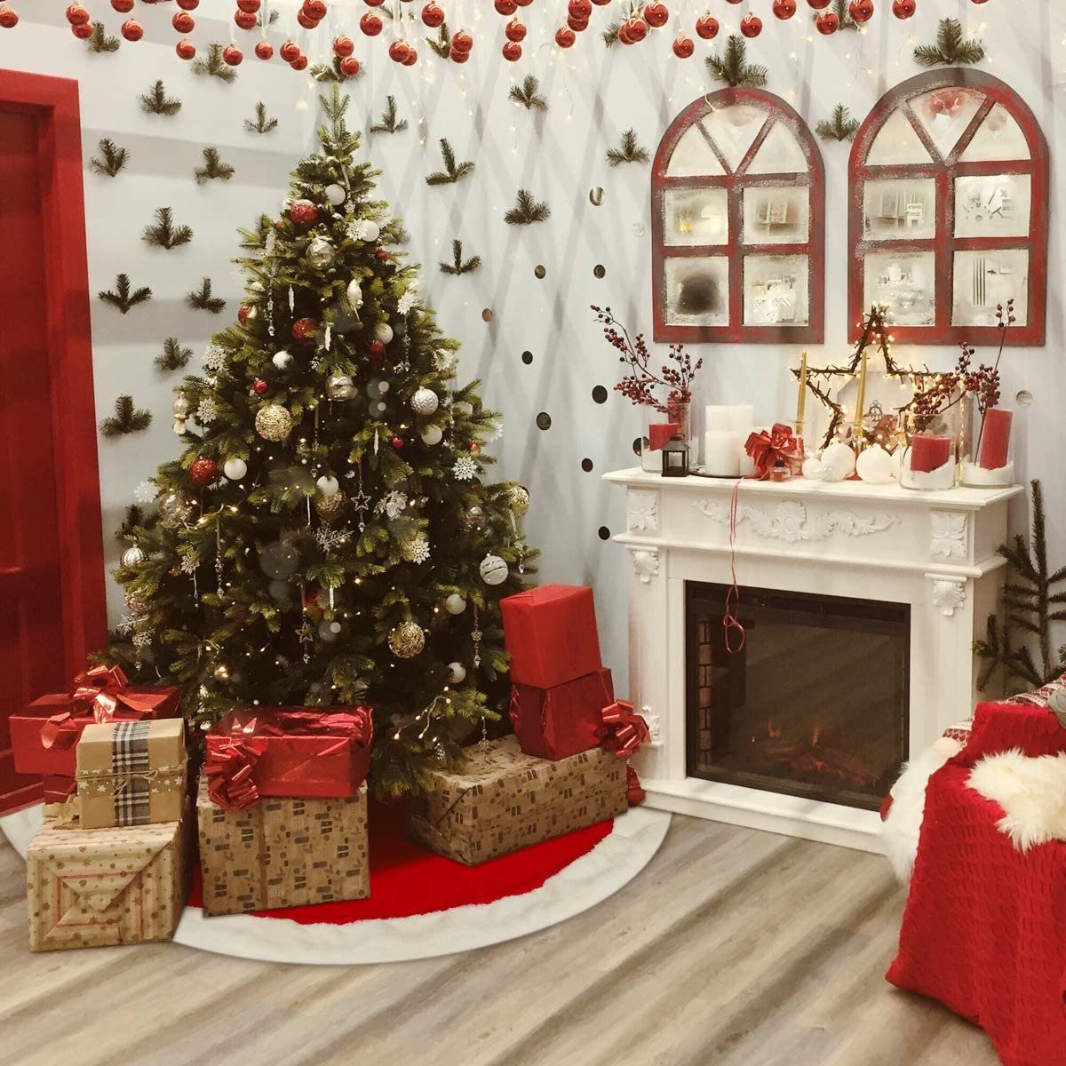 Salcar Weihnachtsbaumdecke Baumteppich Weihnachten Weiß, Christbaumdecke Christbaumschmuck, Rot Plüsche Rund Weihnachtsbaumdecke, Geschenke WeihnachtsdekoBaumrock für