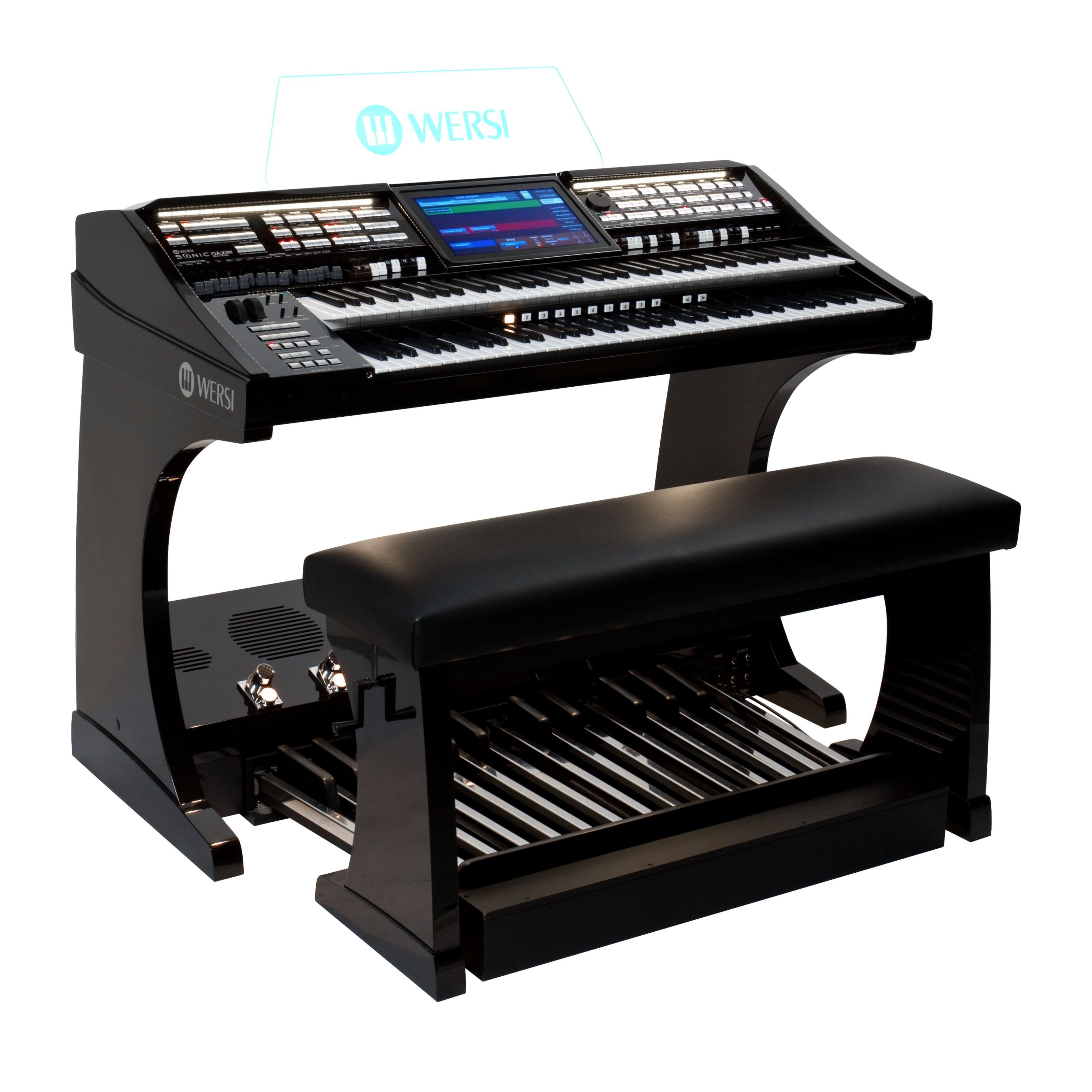 Wersi Orgel (SONIC OAX800LS Elektronische Orgel, Schwarz Metallic, 76 Tasten, 25-Tastenpedal, 13.3'' Touch-Display, Inklusive Sitzbank, Authentische Zugriegel-Sounds, SILBERMANN Kirchenorgel, FARFISA Compact-Serie, Eingebauter Hi-Fi Verstärker, Optionale VOCALIS und TS9000 Boxen, Geeignet für Profi-Organisten und Musikliebhaber., Orgeln, Elektronische Orgeln), SONIC OAX800LS, Elektronische Orgel, SILBERMANN Kirchenorgel