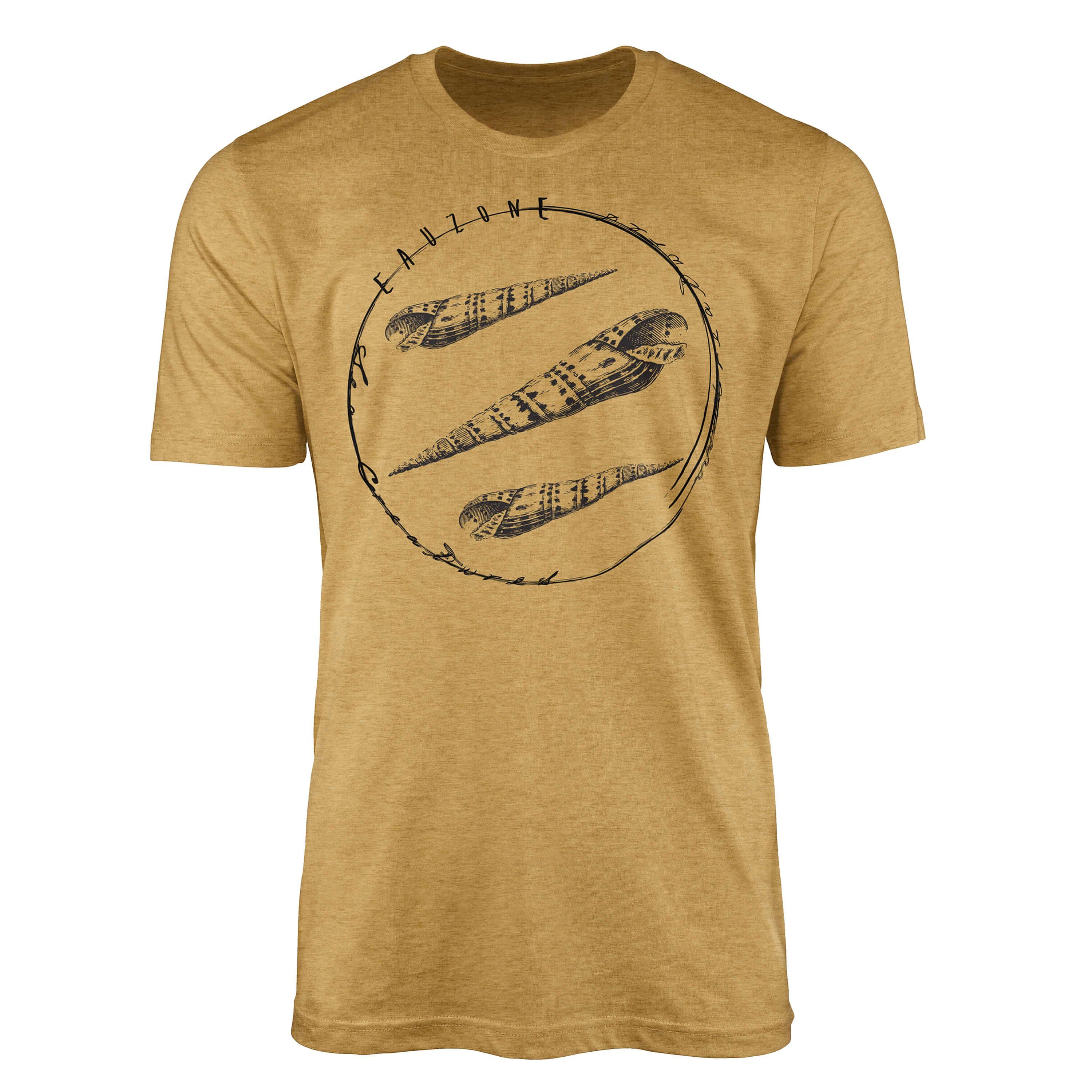 Sinus Art T-Shirt T-Shirt Tiefsee Fische - Serie: Sea Creatures, feine Struktur und sportlicher Schnitt / Sea 075 Antique Gold