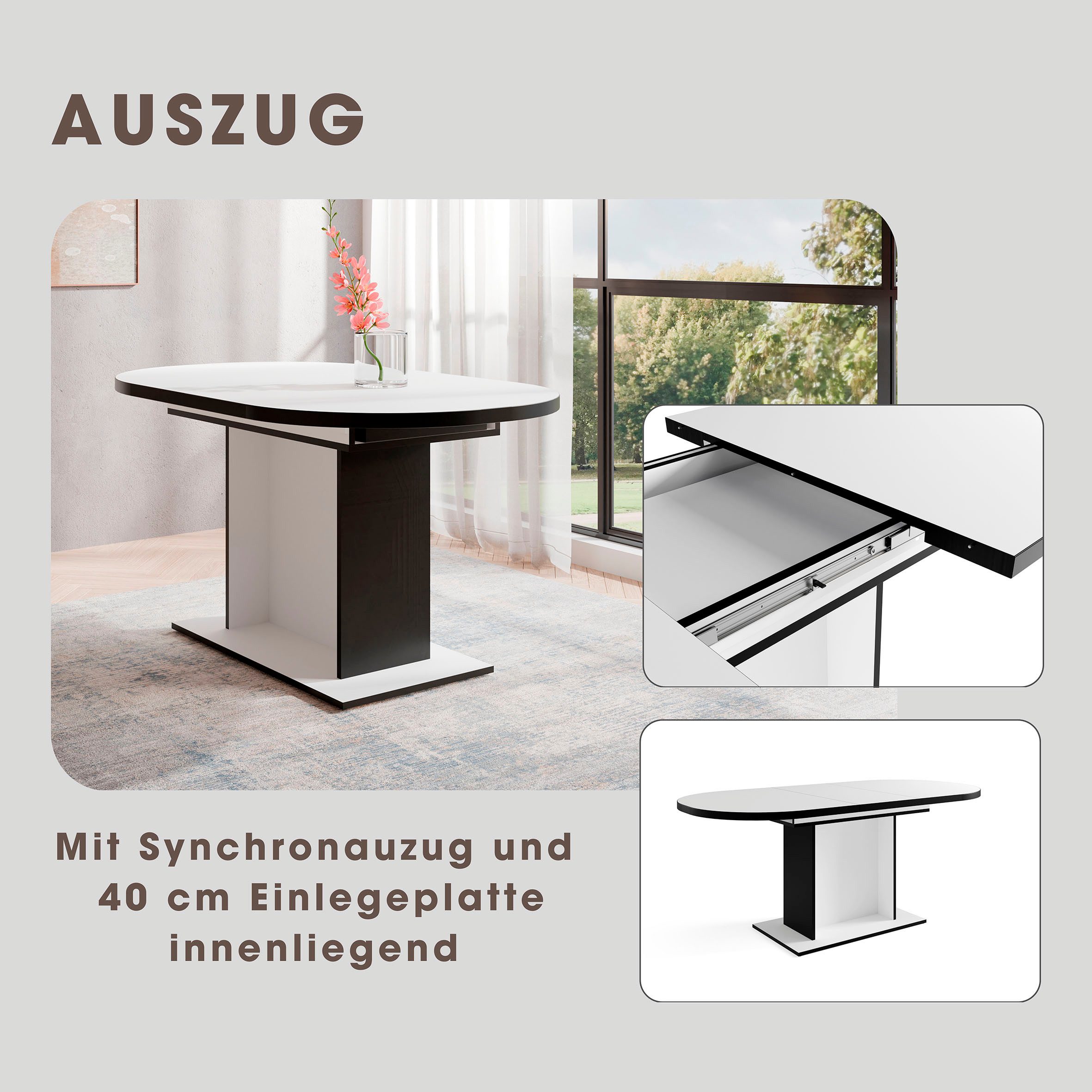 OTTO home Esstisch Basel, Esstisch ausziehbar, in 2 Farben erhältlich, pflegeleichter Tisch, 140cm auf 180cm ausziehbar, verschiedene Farben