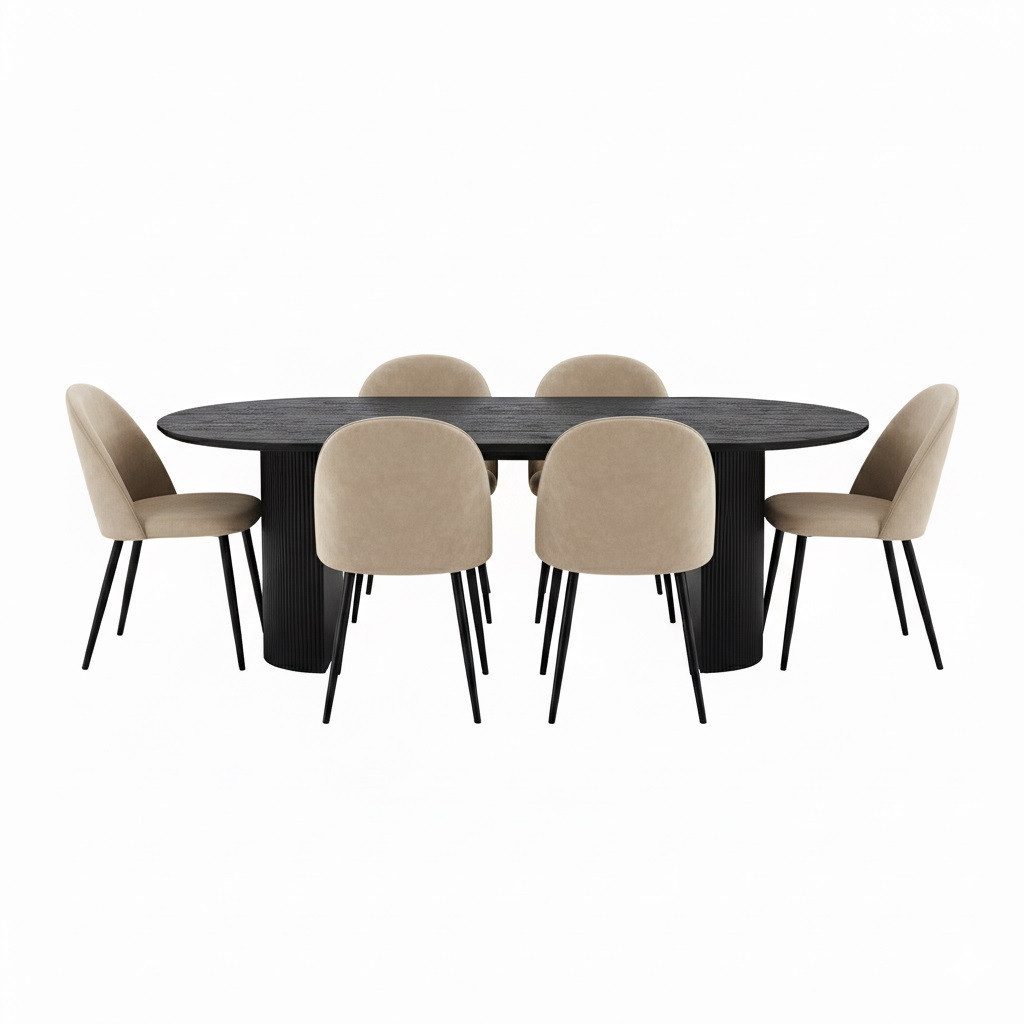 ebuy24 Essgruppe Kyoto Essgruppe Esstisch dunkelbraun, 6 Stühle aus, (7-tlg)