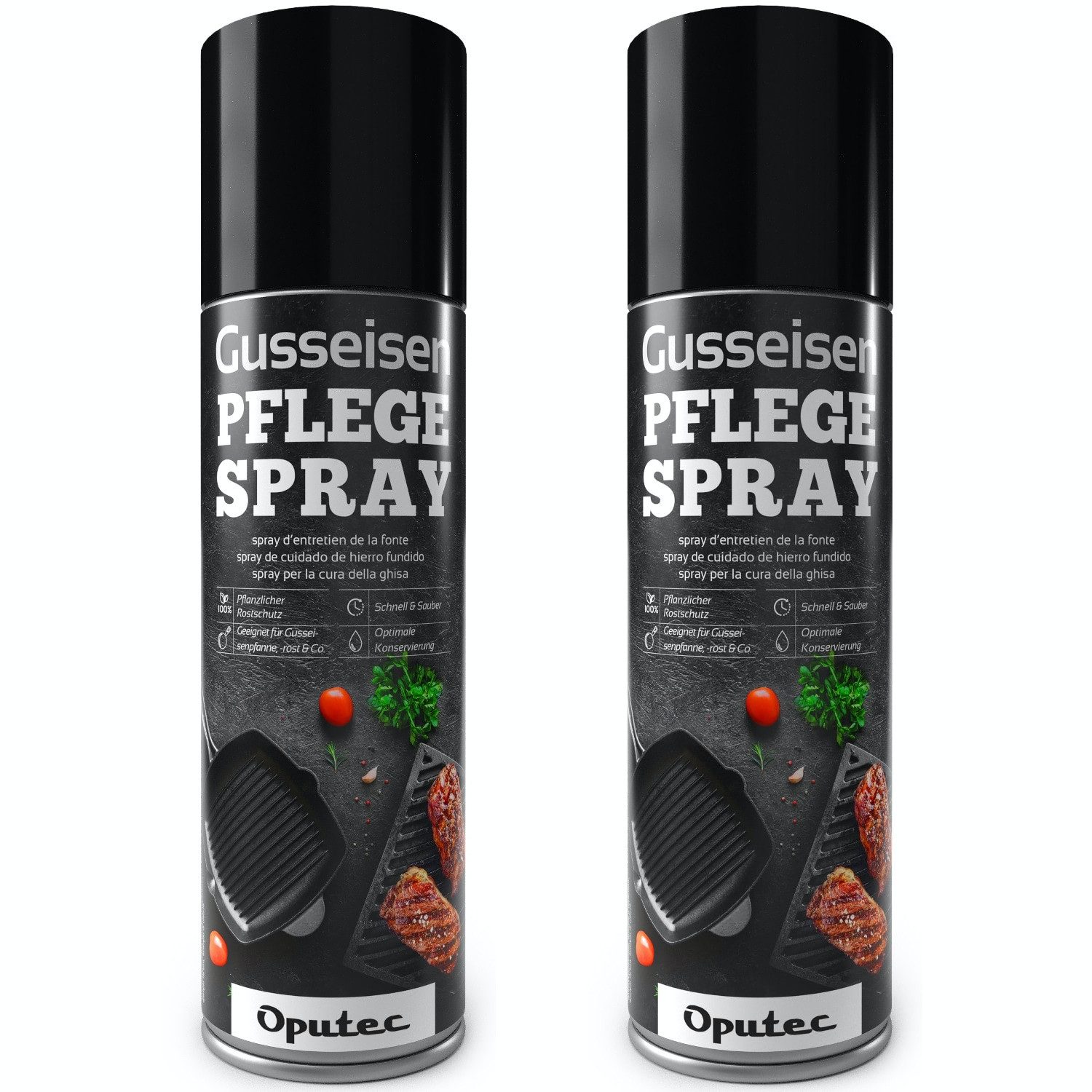 Oputec 2 x500ml Gusseisen-Pflegespray - Trennspray Grill, Pfanne, Dutch Oven Grillreiniger (Made in Germany)