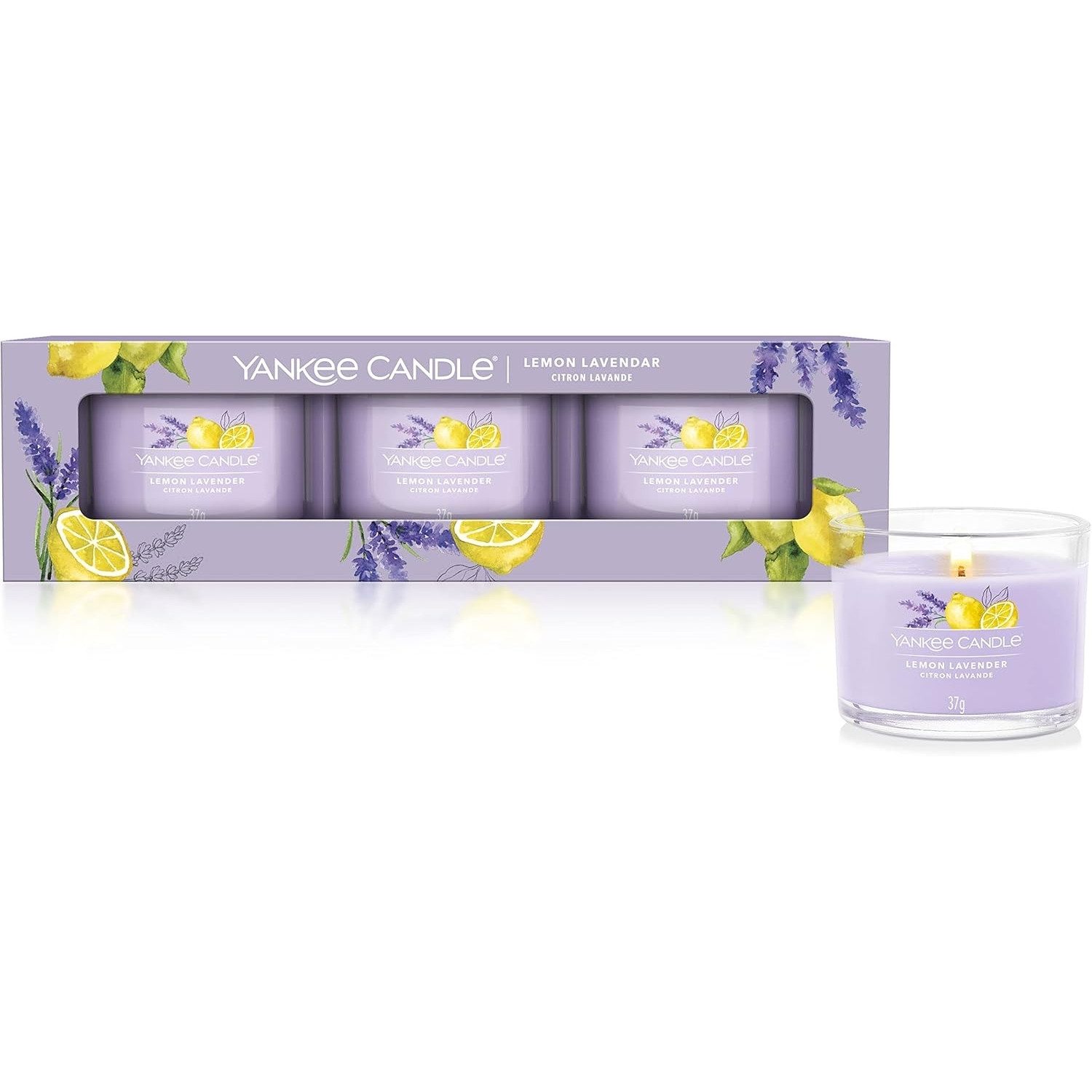 Yankee Candle Duftkerze Duftkerzen Geschenkset, Lemon Lavender Gefüllte Votivkerze, 3 Stüc (Spar-Set)