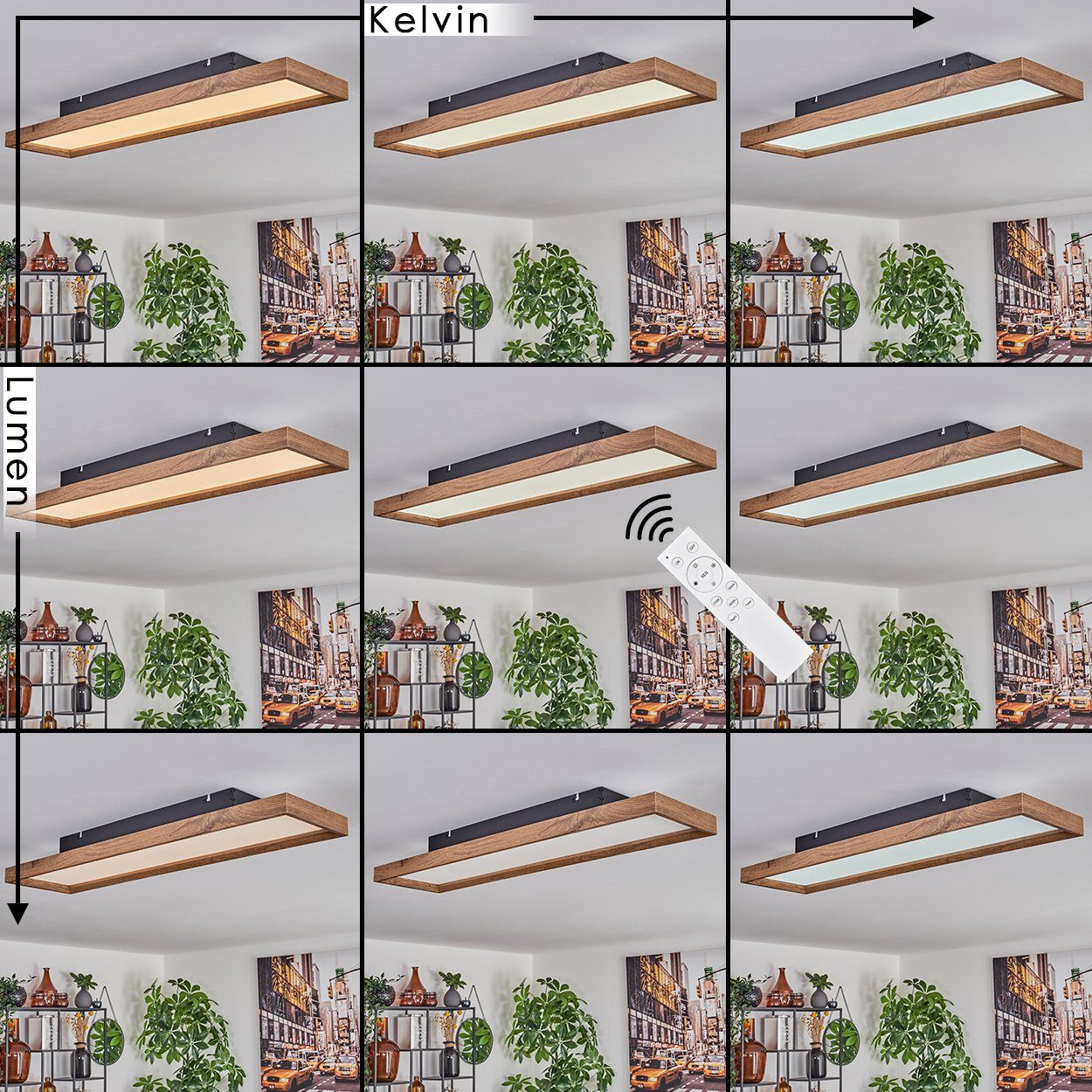 hofstein Deckenleuchte Deckenleuchte aus Metall/MDF/Kunststoff in Schwarz/Holzoptik/Weiß, LED fest integriert, 2700-6500 Kelvin, 220-2650 Lumen, dimmbar/Lichtfa – Bild 2 von 5