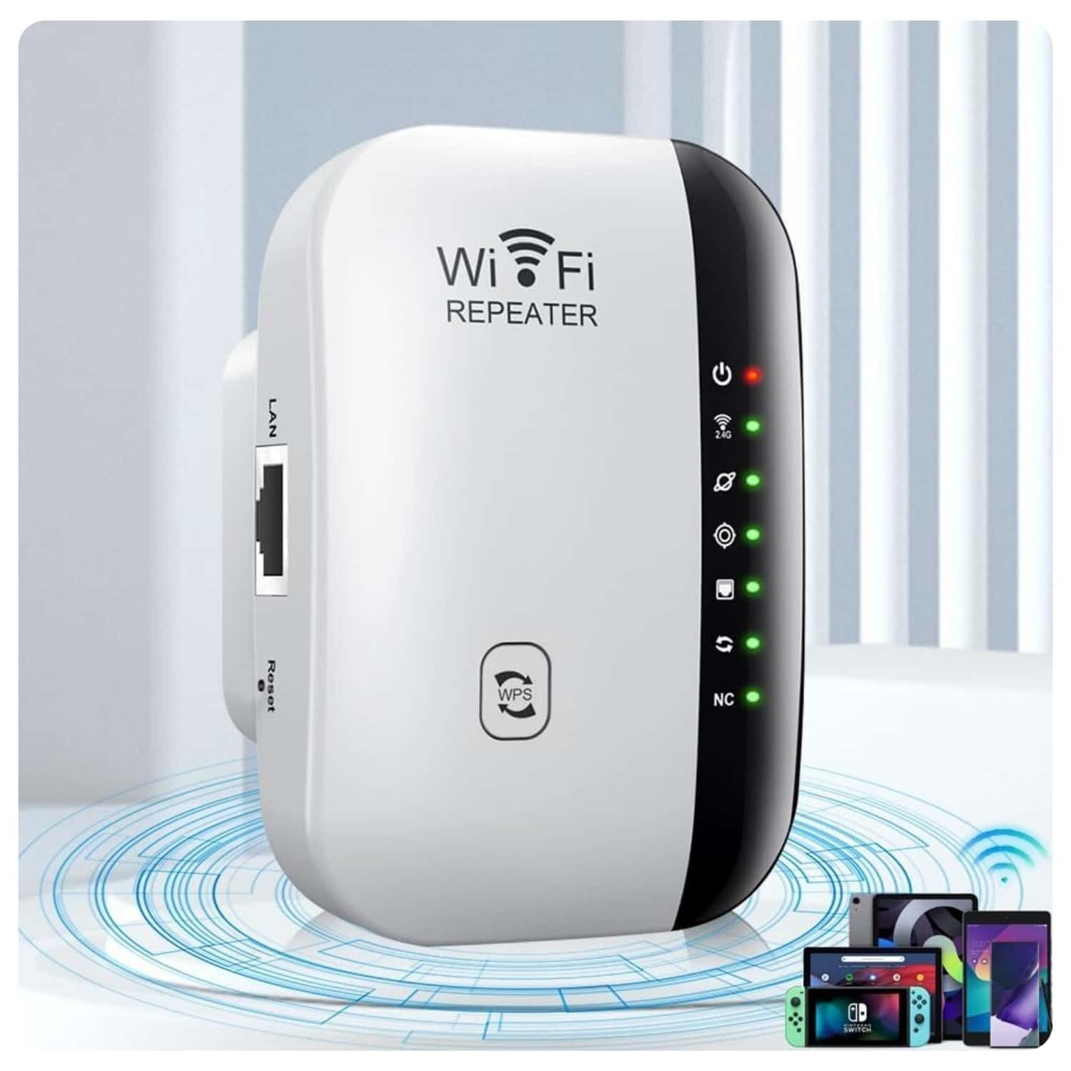 wohnTRAUM24 300Mbit/s 2.4GHz WiFi Extender Booster Repeater/AP Modus mit WPS WLAN-Repeater, Kompatibel mit allen WLAN Geräten