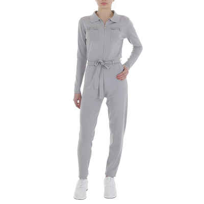 Ital-Design Overall Damen Freizeit Stretch Langer Jumpsuit in Grau
