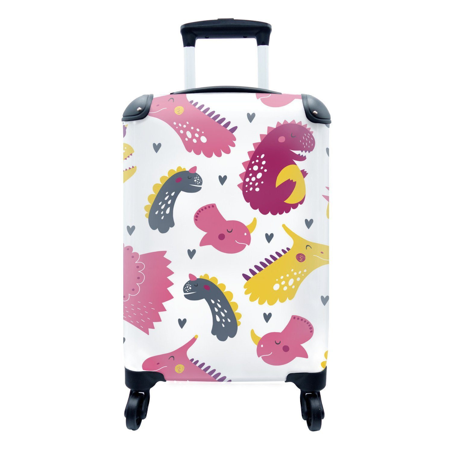 MuchoWow Handgepäckkoffer Dino - Muster - Kind - Rosa - Mädchen, 4 Rollen, Reisetasche mit rollen, Handgepäck für Ferien, Trolley, Reisekoffer