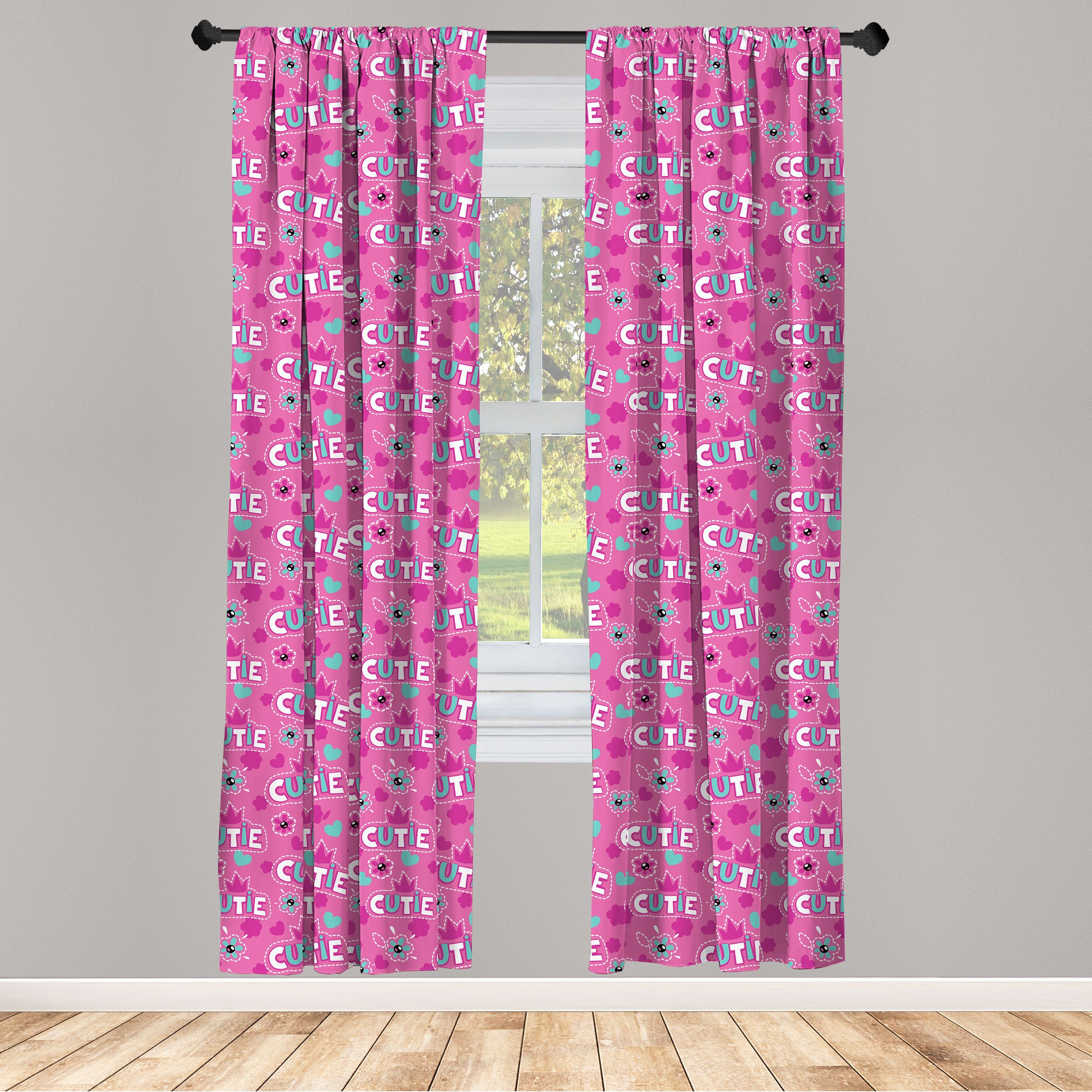 Gardine Vorhang für Wohnzimmer Schlafzimmer Dekor, Abakuhaus, Microfaser, Feminin Crown Muster Blume | Fertiggardinen