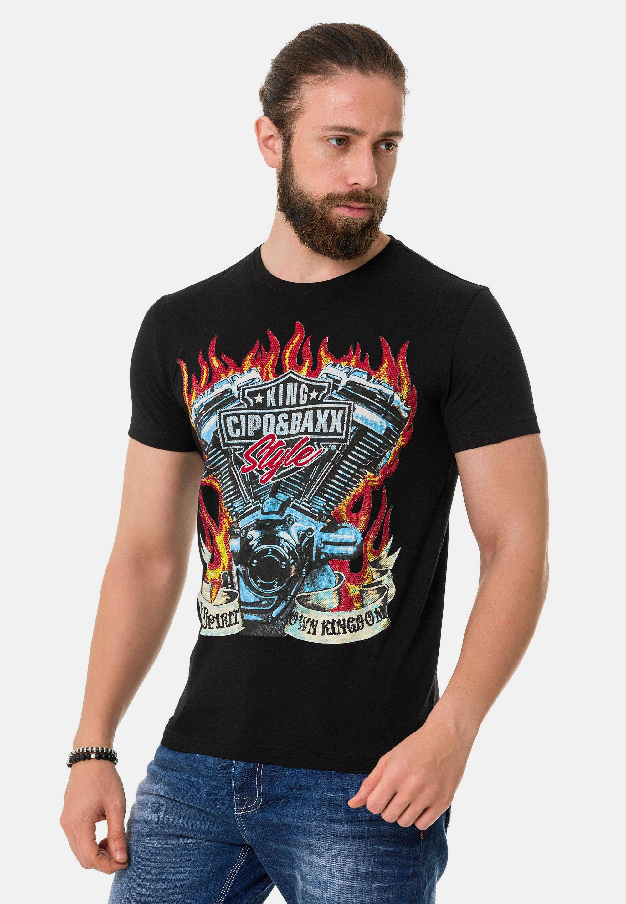 Cipo & Baxx T-Shirt schwarz mit Markenprint coolem
