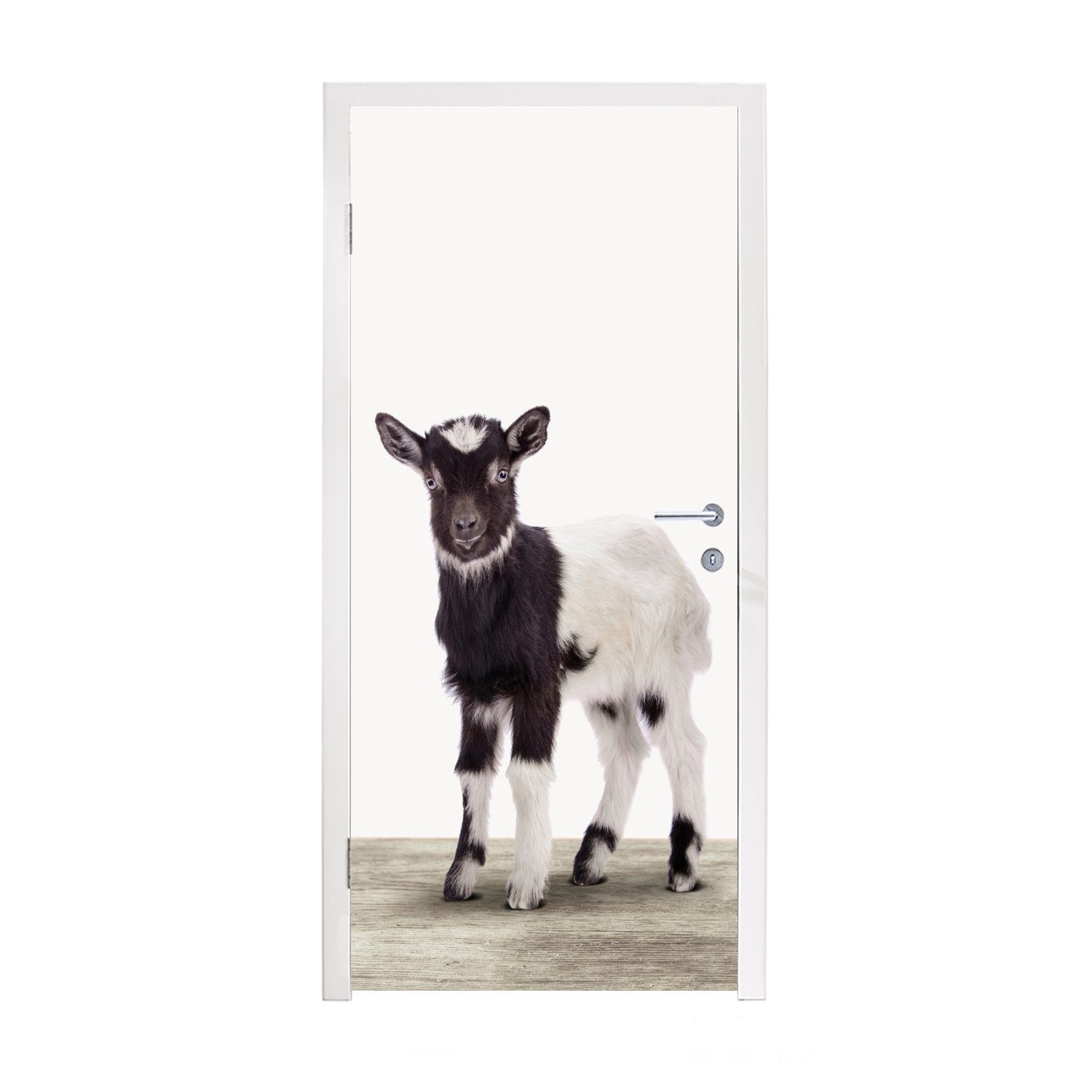MuchoWow Türtapete Ziege - Tiere - Kinder - Jungen - Mädchen, Matt, bedruckt, (1 St), Fototapete für Tür, Türaufkleber, 75x205 cm