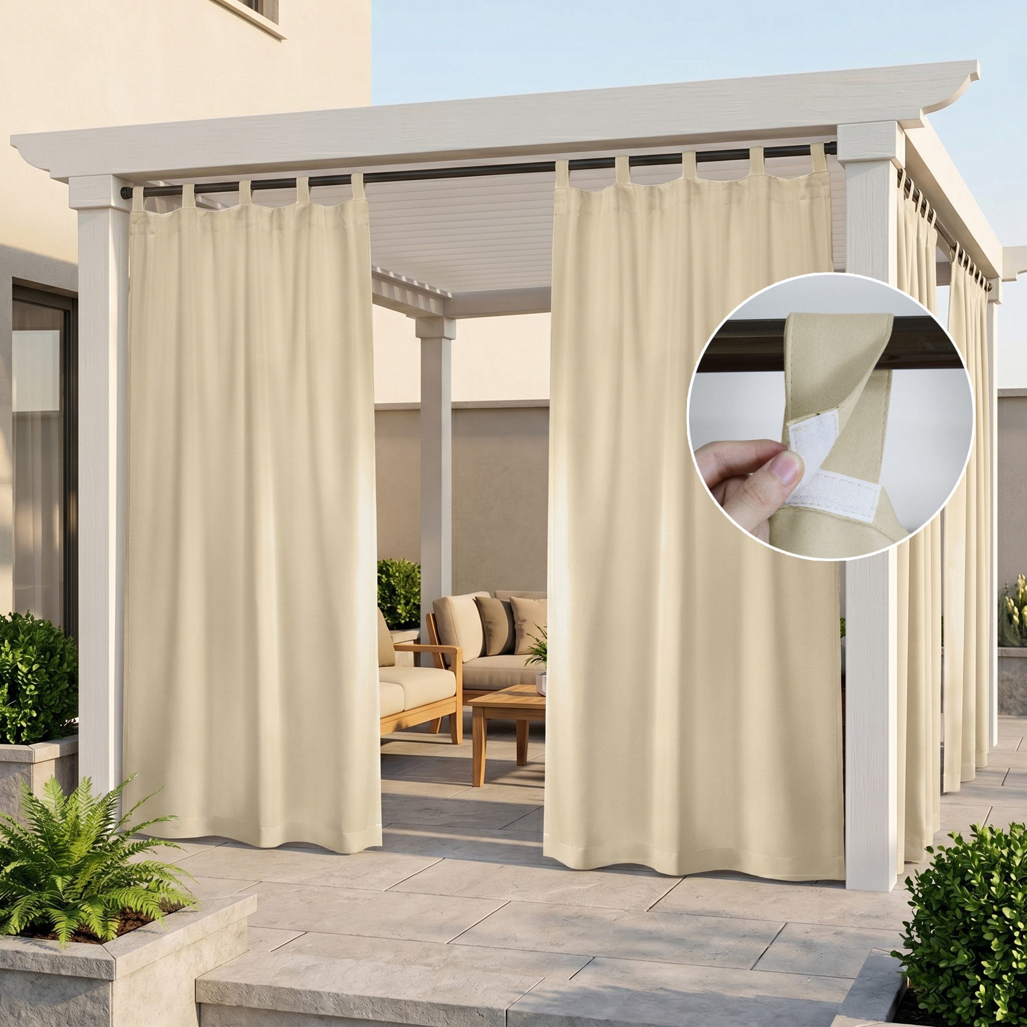 Rosnek Outdoorvorhang Outdoor Vorhang wasserabweisend, Verdunkelung & Sichtschutz (4 St), Balkonvorhang mit Thermoschutz, 132 cm breit, für Terrasse & Pavillon