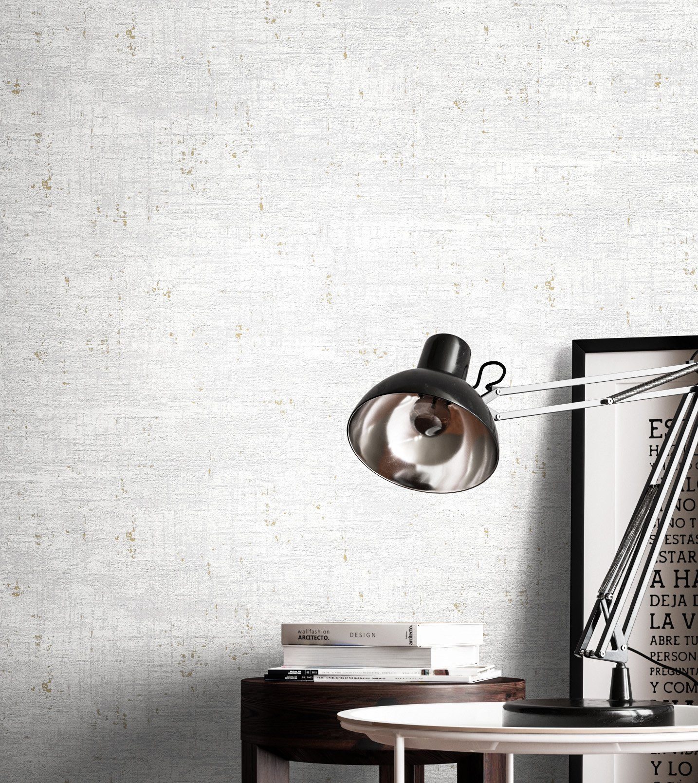 Newroom Vliestapete Bakary Light Grey Tapete Mustertapete Used-Look,Beton,Metallic, Grau Tapete Modern Used-Look - Mustertapete Loft Tapete Hellgrau Gold Indust – Bild 5 von 5
