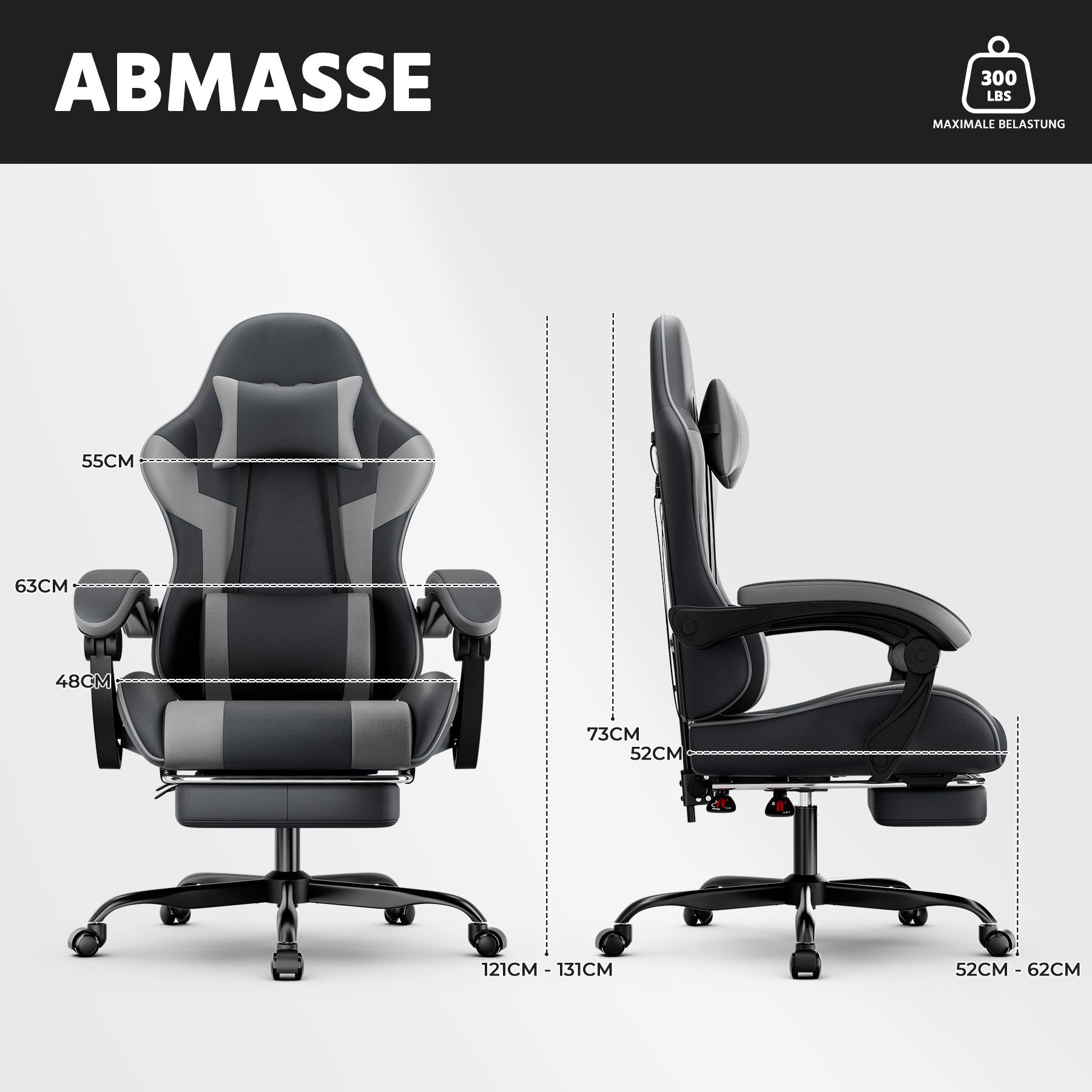 GLP Gaming-Stuhl Ergonomisch (Set), Bürostuhl mit Fußstütze, Kopfkissen & Synchronarmlehnen