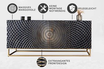 riess-ambiente Sideboard ILLUSION 180cm schwarz / gold (Einzelartikel, 1 St), Massivholz · Metall · Stauraum · Front Design · handmade · Wohnzimmer