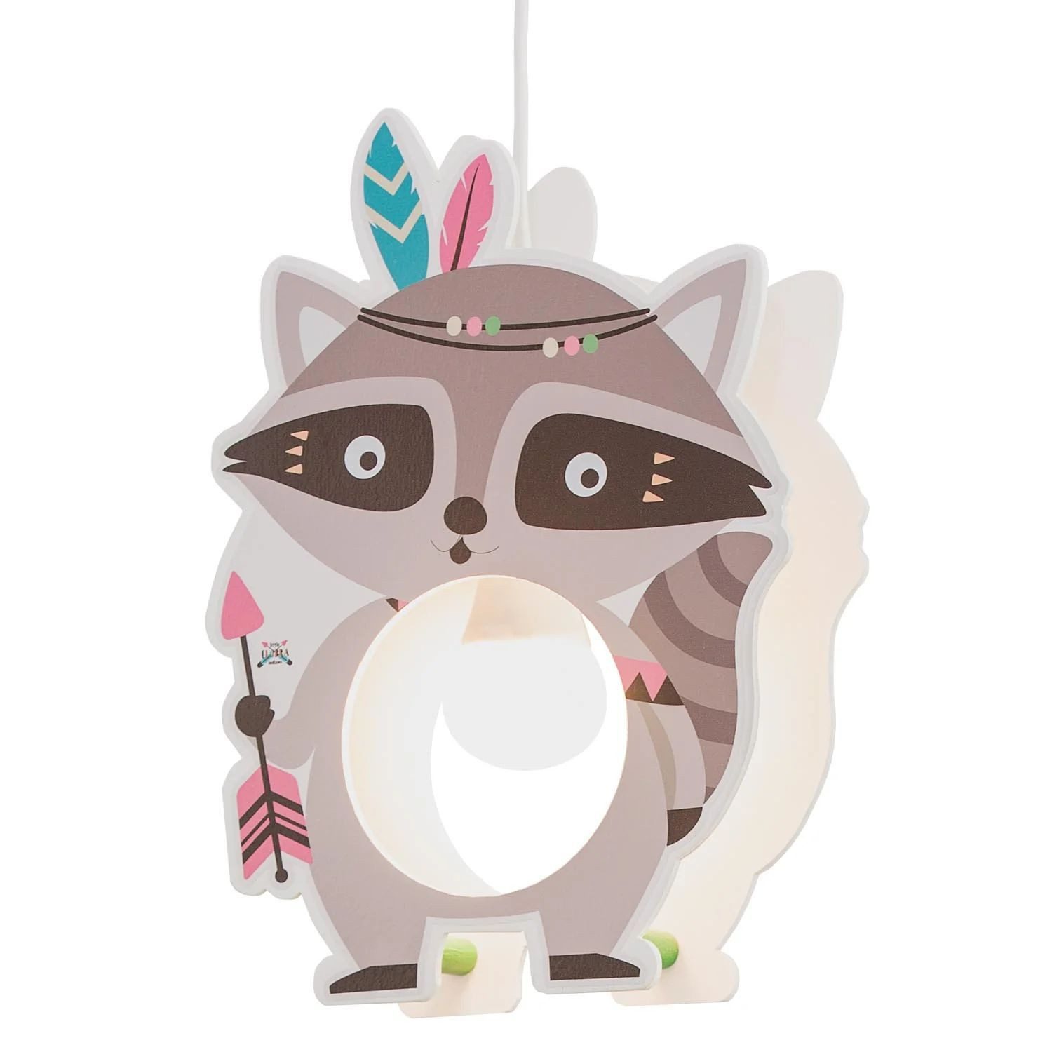 Licht-Erlebnisse Pendelleuchte LEONA, ohne Leuchtmittel, Waschbär B: 25 cm H: max. 130 cm Holz für E27 Kinderzimmer