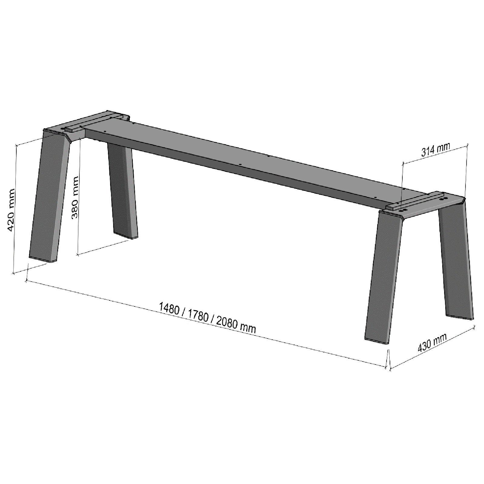 Tischgestell SO-TECH® mit 450 Bankgestell 420 kg 1500 Edelstahloptik Belastbarkeit 2100 mm, 400 - CONE bis Traverse x x