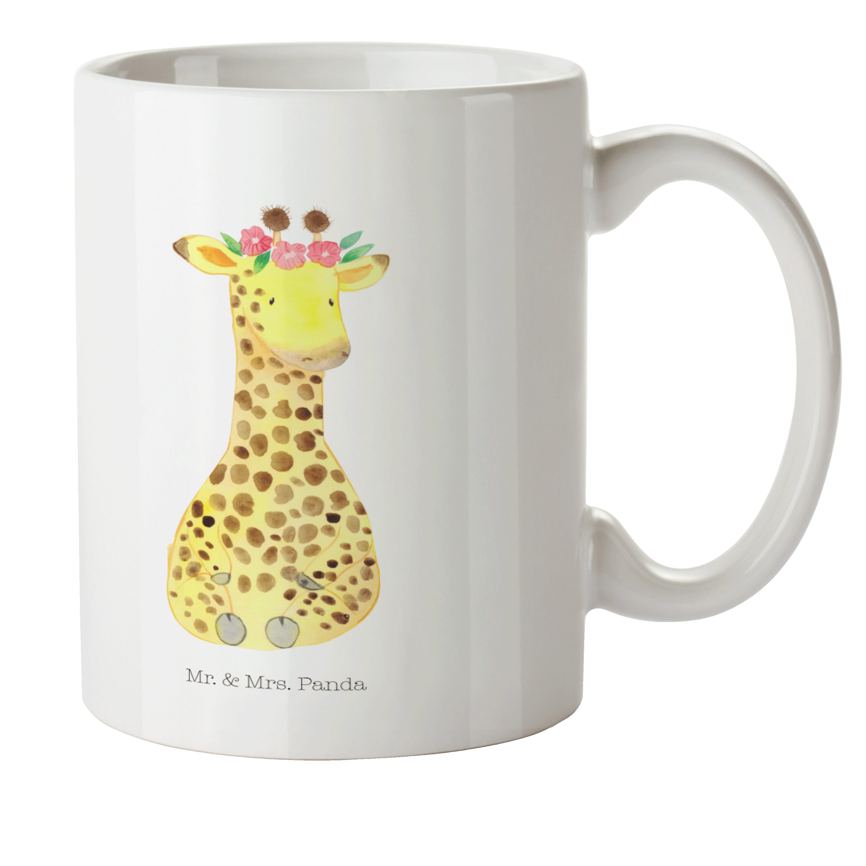 Mr. & Mrs. Panda Kinderbecher Giraffe Blumenkranz - Weiß - Geschenk, Kunststoff Tasse, Freundin, Ca, Kunststoff