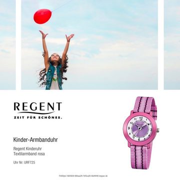 Regent Quarzuhr Regent Kinder-Armbanduhr rosa Analog F-725, Kinder Armbanduhr rund, klein (ca. 30mm), Textilarmband
