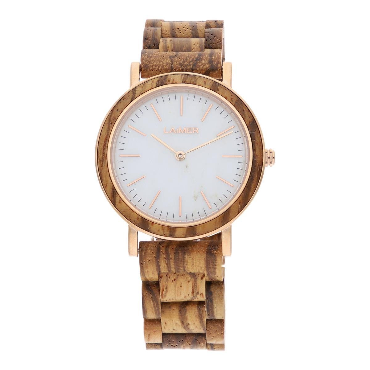 LAiMER Quarzuhr LAiMER Damen Uhr 0072 Leona Zebranoholz mit Marmor, (1-tlg)