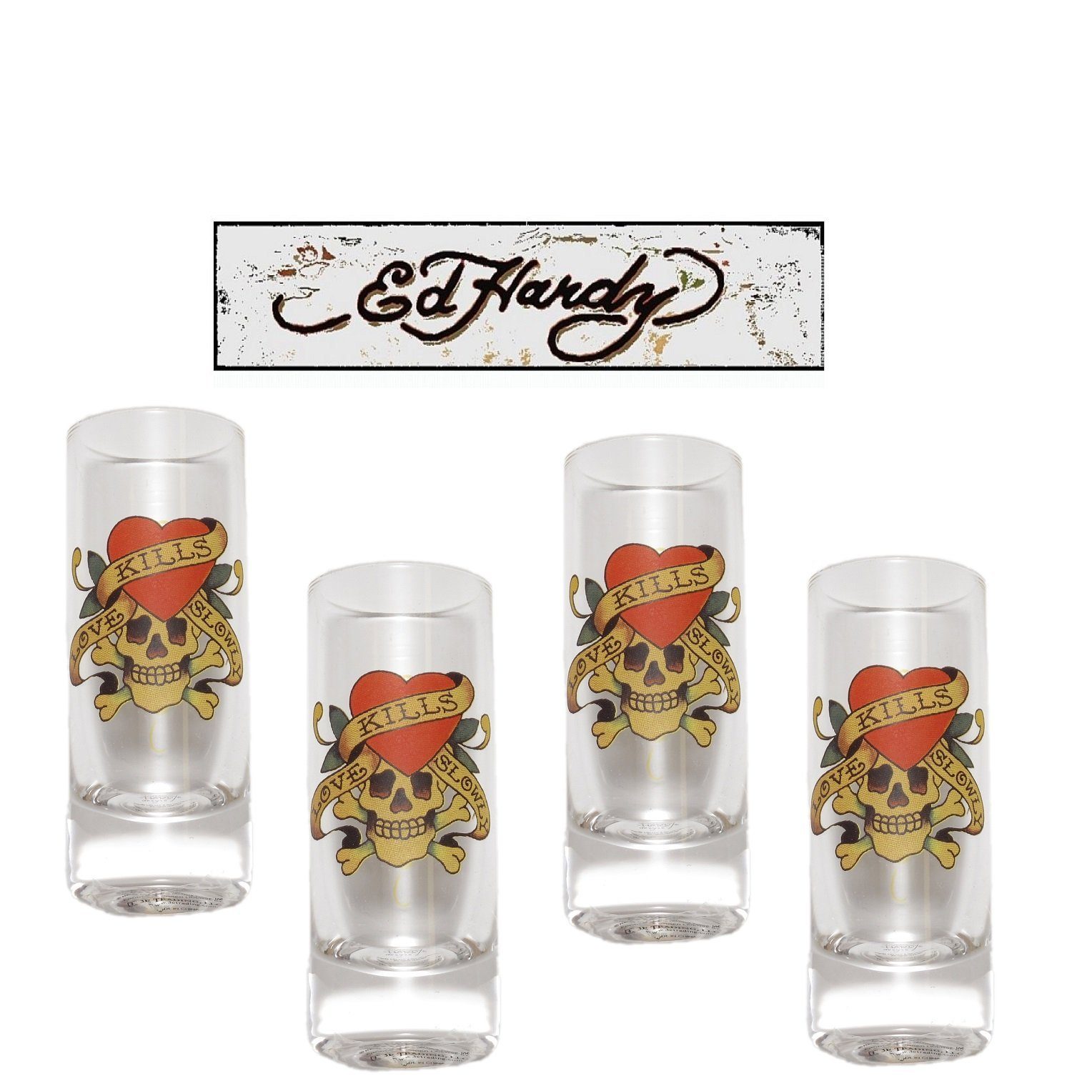 Ed Hardy Gläser-Set Ed Hardy - Schnapsgläser 4er Set Love Kills Slowly Stamper Gläser, Glas