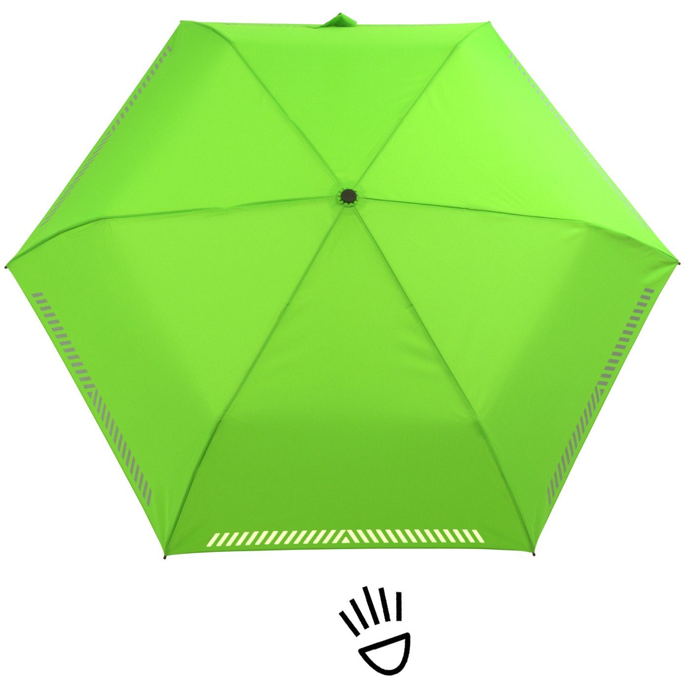 neon iX-brella Taschenregenschirm Reflex-Streifen mit Auf-Zu-Automatik, - grün Kinderschirm Sicherheit reflektierend, durch