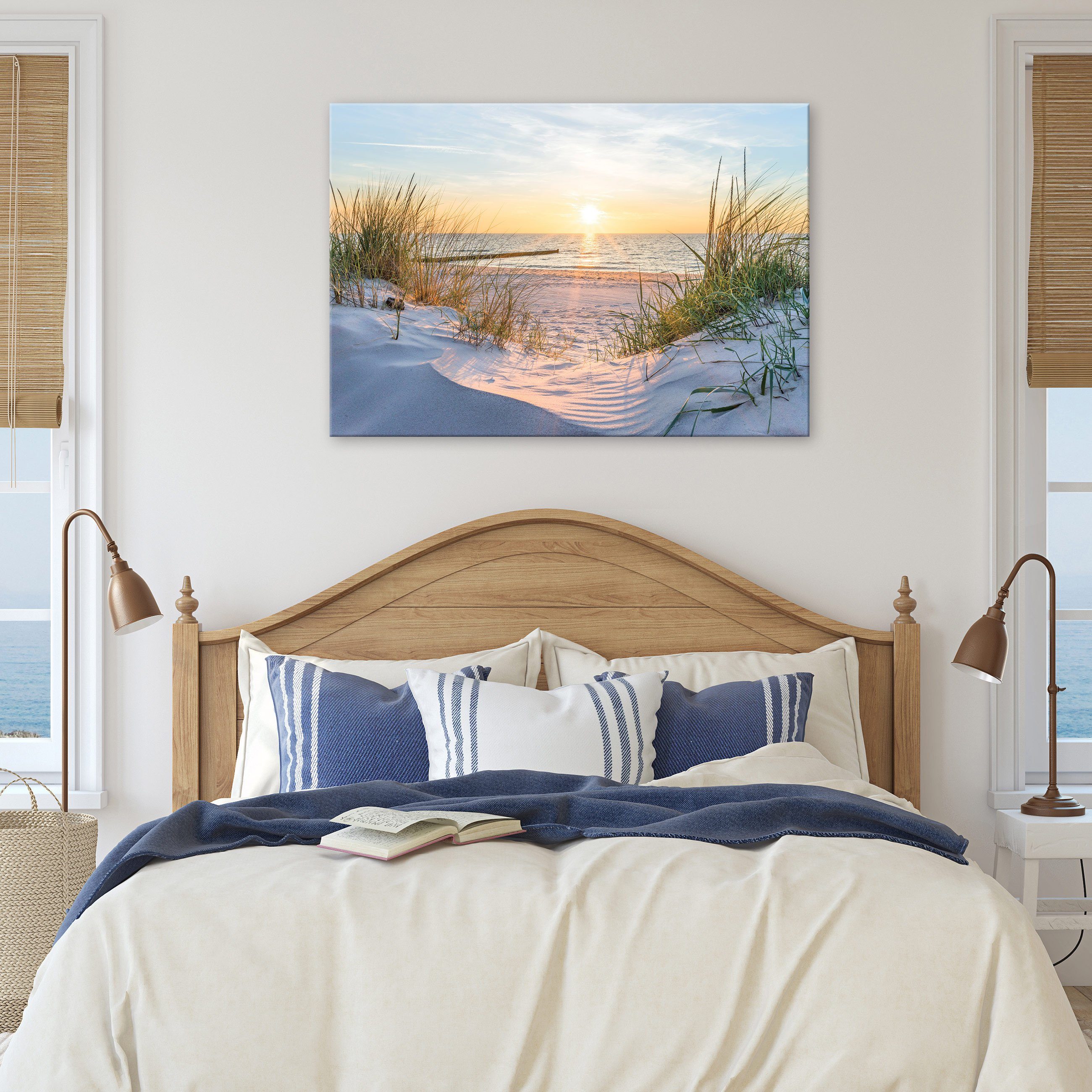 Wallarena Leinwandbild Strand Meer Sonne Leinwand Auf Wandbilder (Einteilig), Leinwandbilder Bilder Wandbild Schlafzimmer, Modern Canvas Wohnzimmer Landschaft Bild XXL Natur Aufhängefertig Kunstdruck für Groß