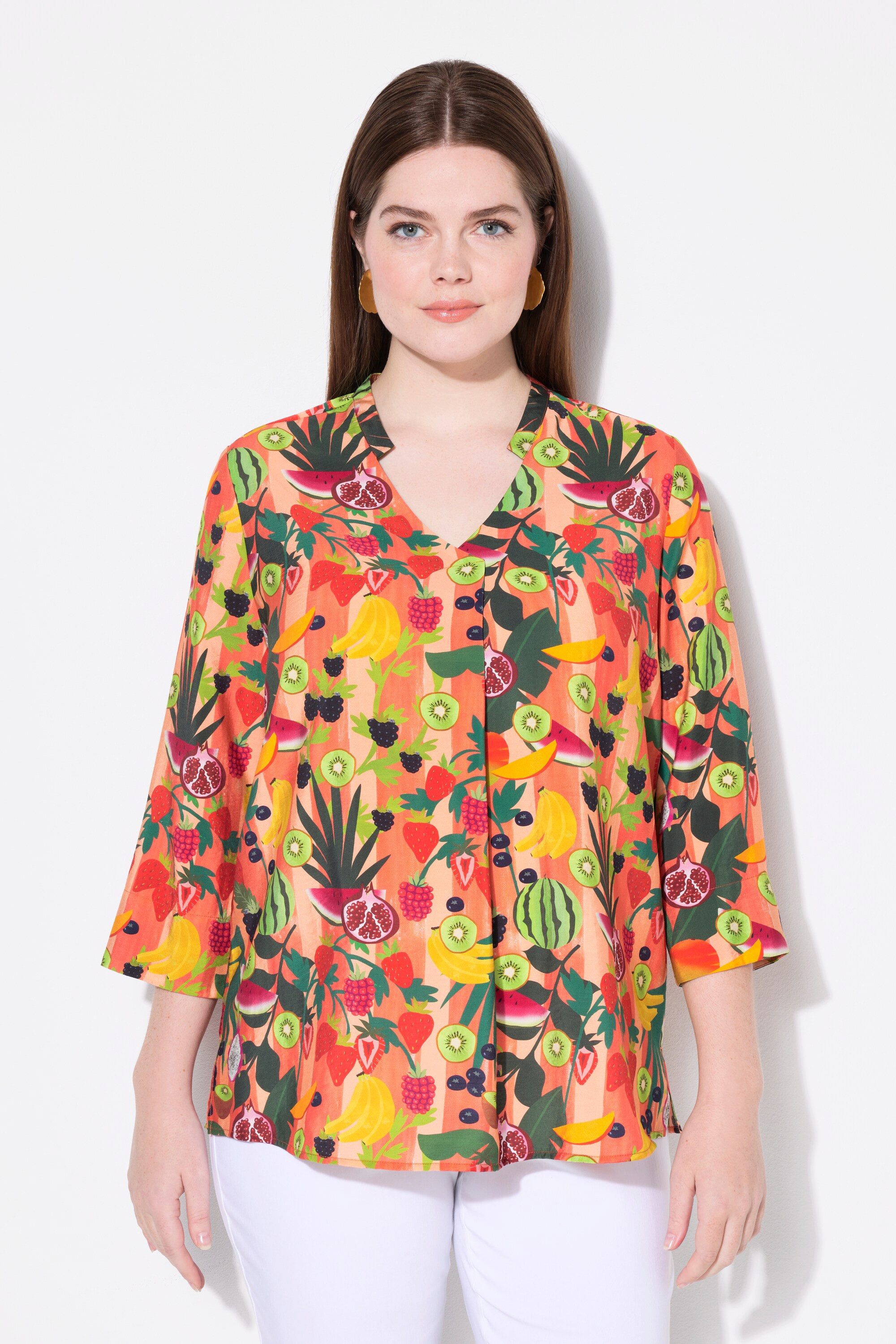 Ulla Popken Longbluse Tunika Früchte Stehkragen günstig online kaufen