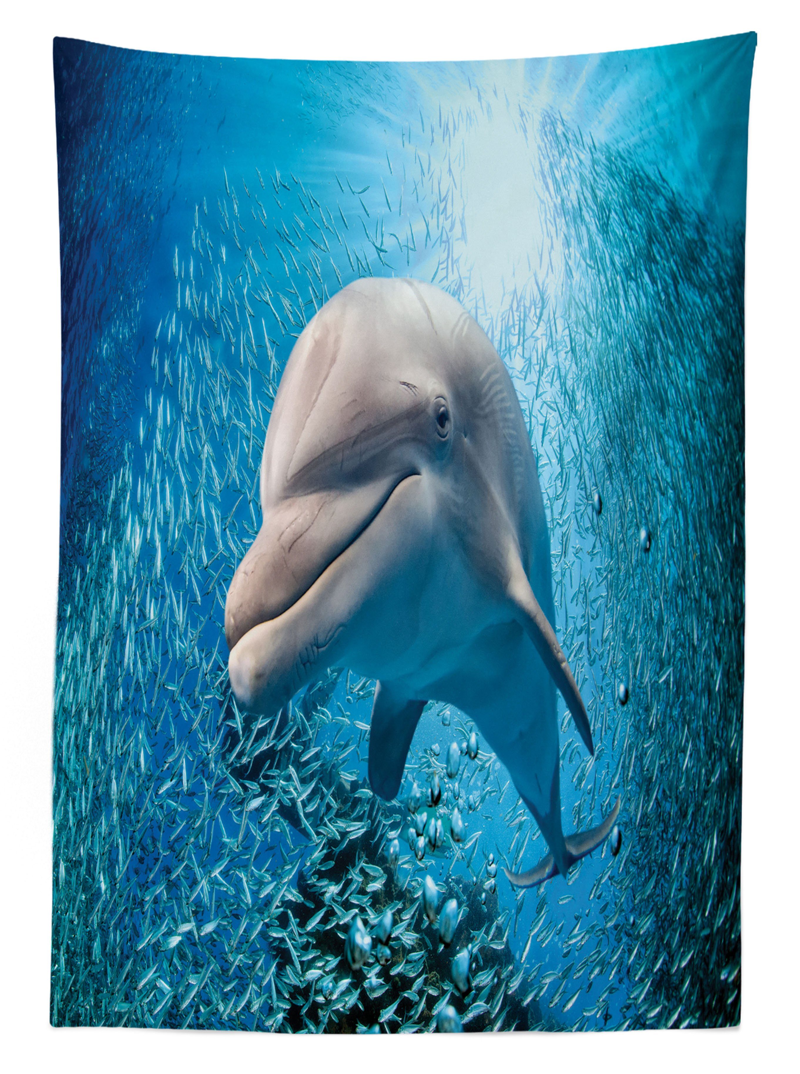 Ocean Farben, Klare Farbfest in Bereich Tischdecke Außen Für Dolphin Abakuhaus Marine Waschbar Fisch geeignet den