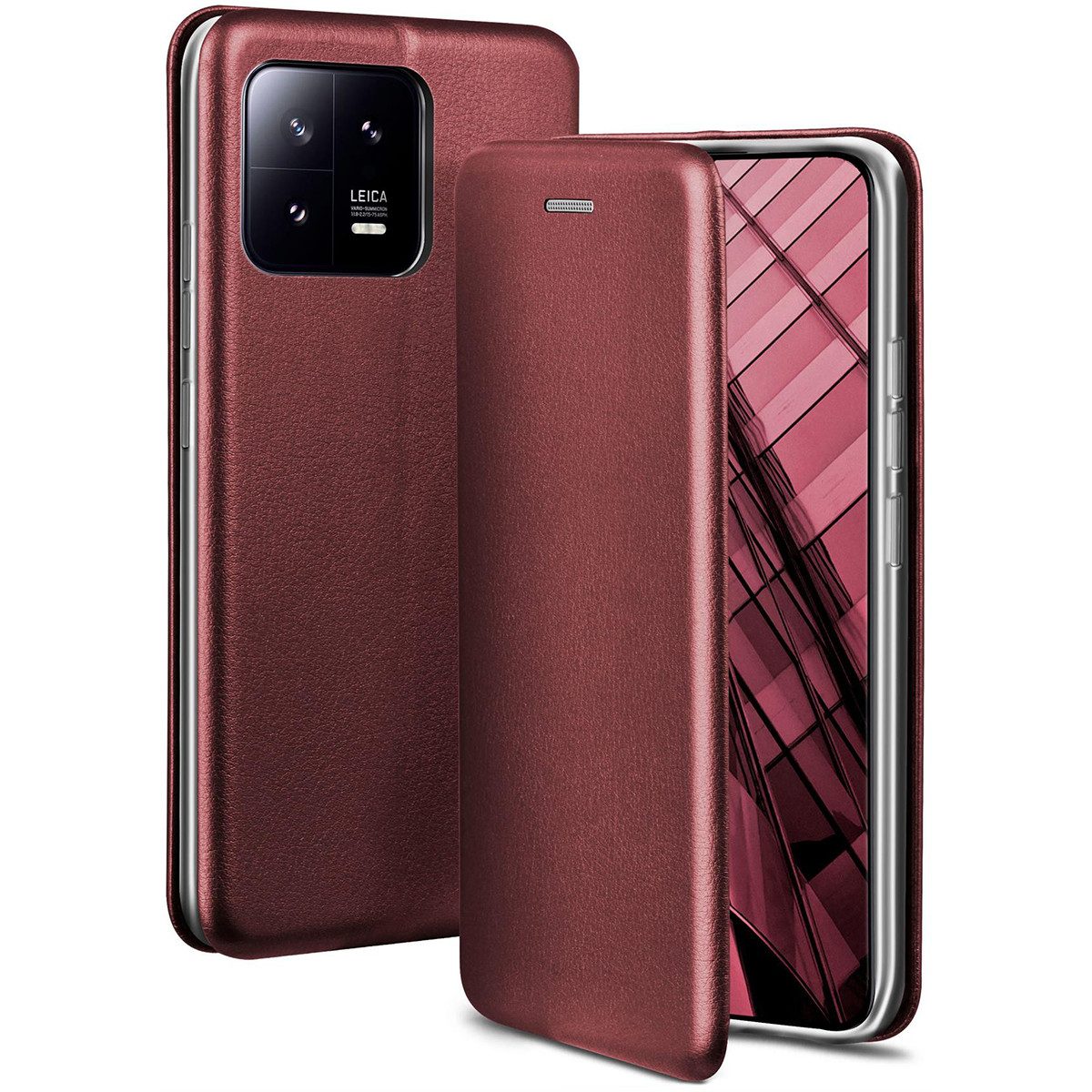 ONEFLOW Handyhülle für Xiaomi 13 Premium Hülle Business Cover Rot 6,36 Zoll, 360 Grad Schutzhülle Flip Case Etui Klapphülle Dünn Leder Handy Tasche