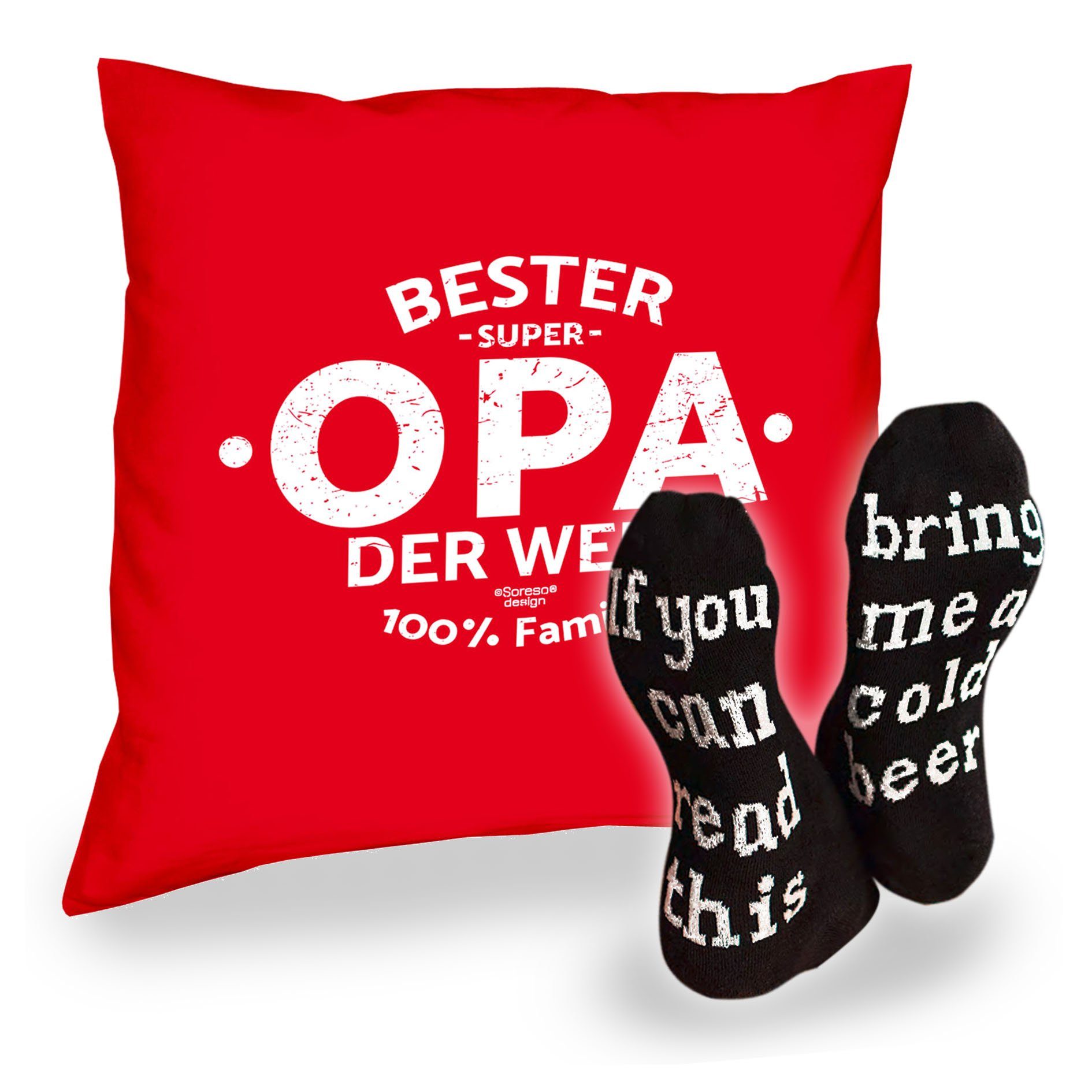 Soreso® Dekokissen Kissen mit Füllung und Socken für Opa Großvater, Weihnachtsgeschenke Männer Rot