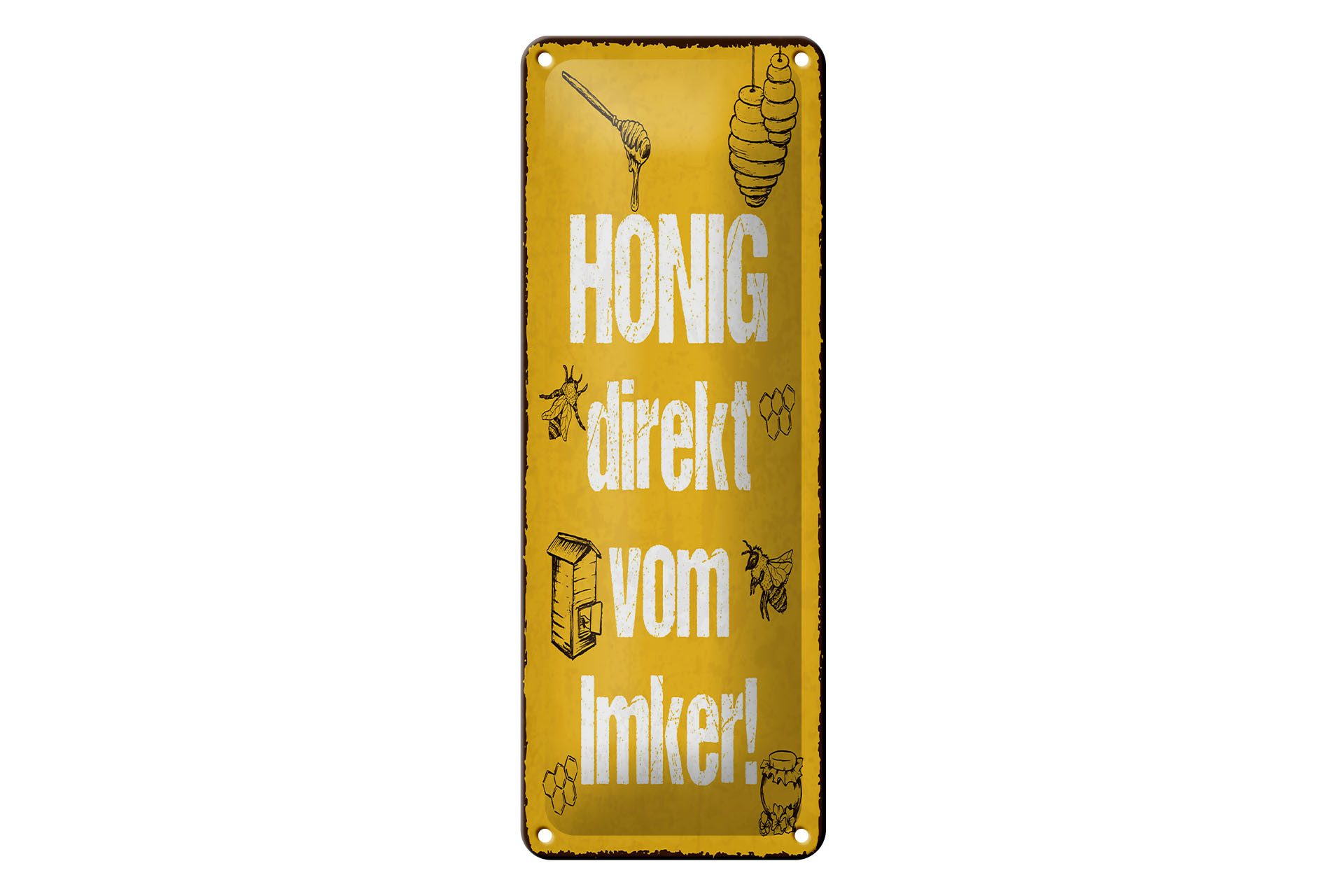 Femer GmbH Metallschild Hinweis 27x10 cm Honig direkt vom Imker, (1 St), gewölbte Oberfläche, abgerundete Ecken, umgeschlagene Kanten
