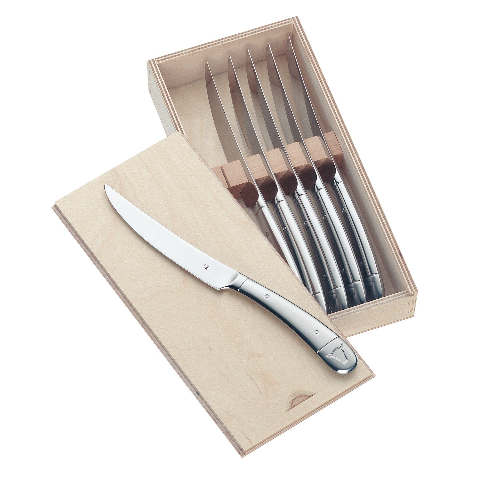 WMF Steakbesteck Geschenkidee (6-tlg), Cromargan® Edelstahl rostfrei 18/10, 6x Стейк ножи (Gesamtlänge 23,0 cm) in Holzbox