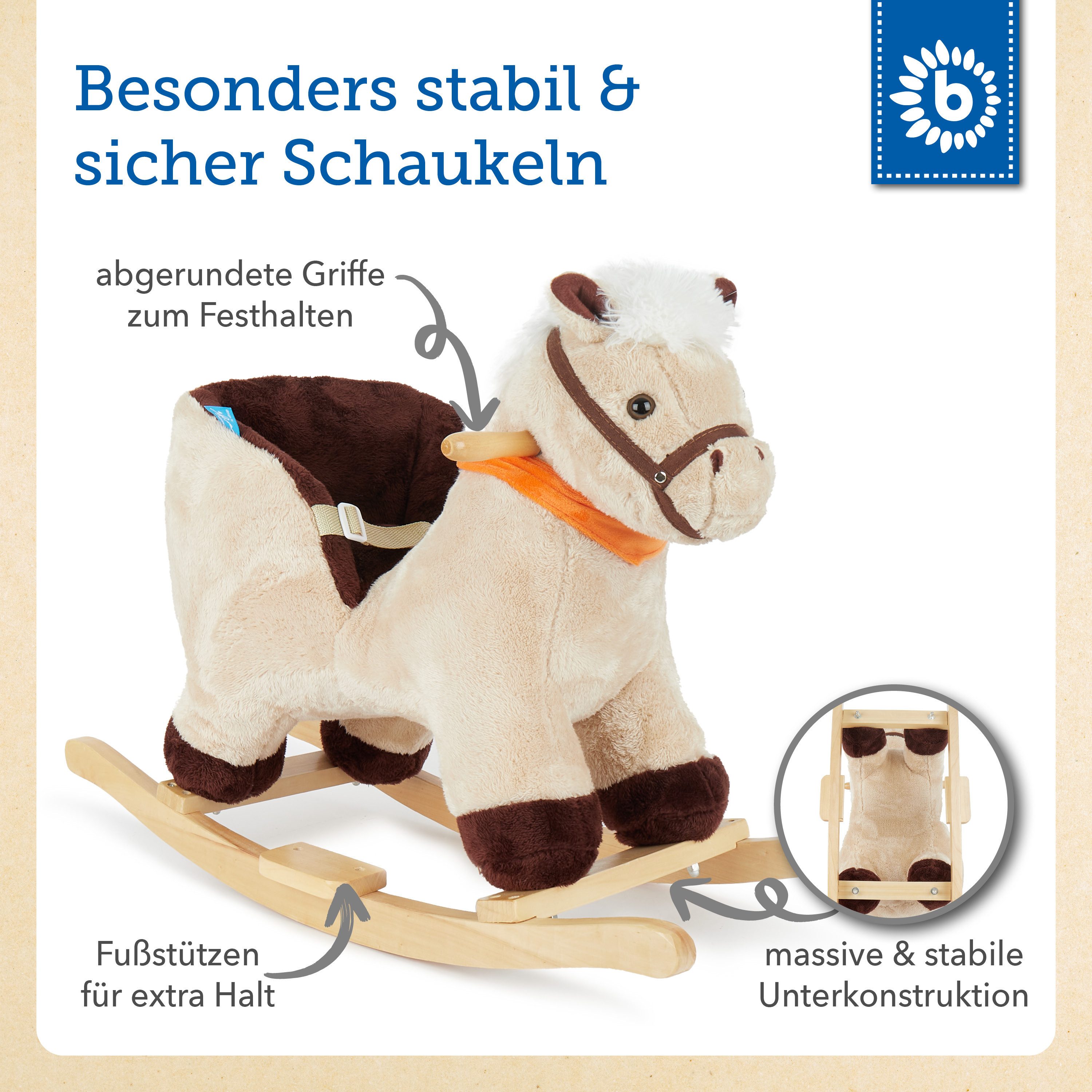 BIECO Schaukeltier Bieco Plüsch Schaukeltier Pferd 73,5x33,5x53cm – Bild 4 von 5