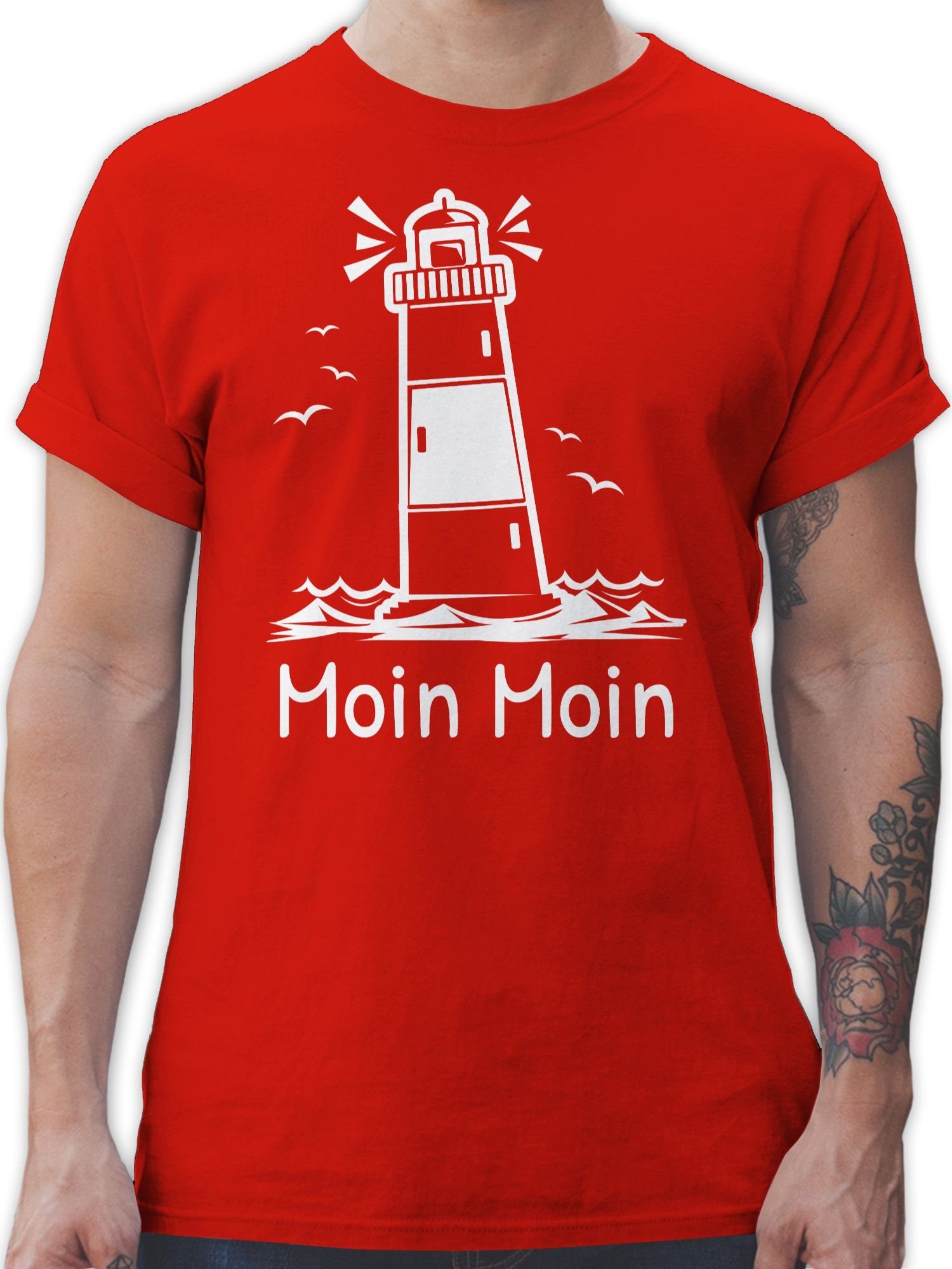 Shirtracer T-Shirt Moin Moin - Leuchtturm Sprüche Statement 03 Rot