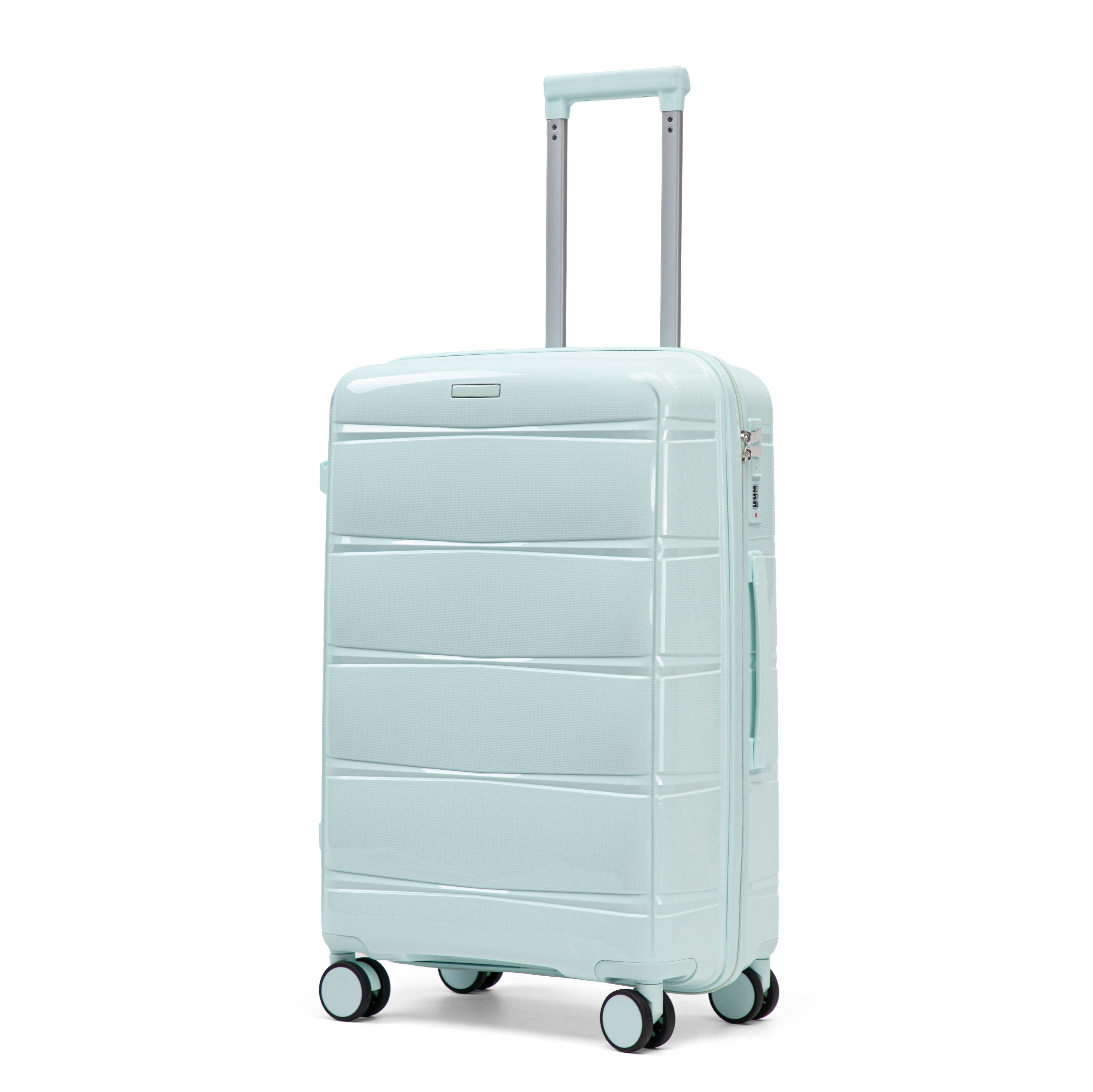 i@home Kofferset 24 Zoll PP-Koffer mit Haken & Seitengriff, 360° Laufrollen, Mintgrün, 4 Rollen, (1 tlg., 1 Aufgabegepäck), Eisen-Teleskopgriff, Reisekoffer für mittlere Reisen zum Einchecken