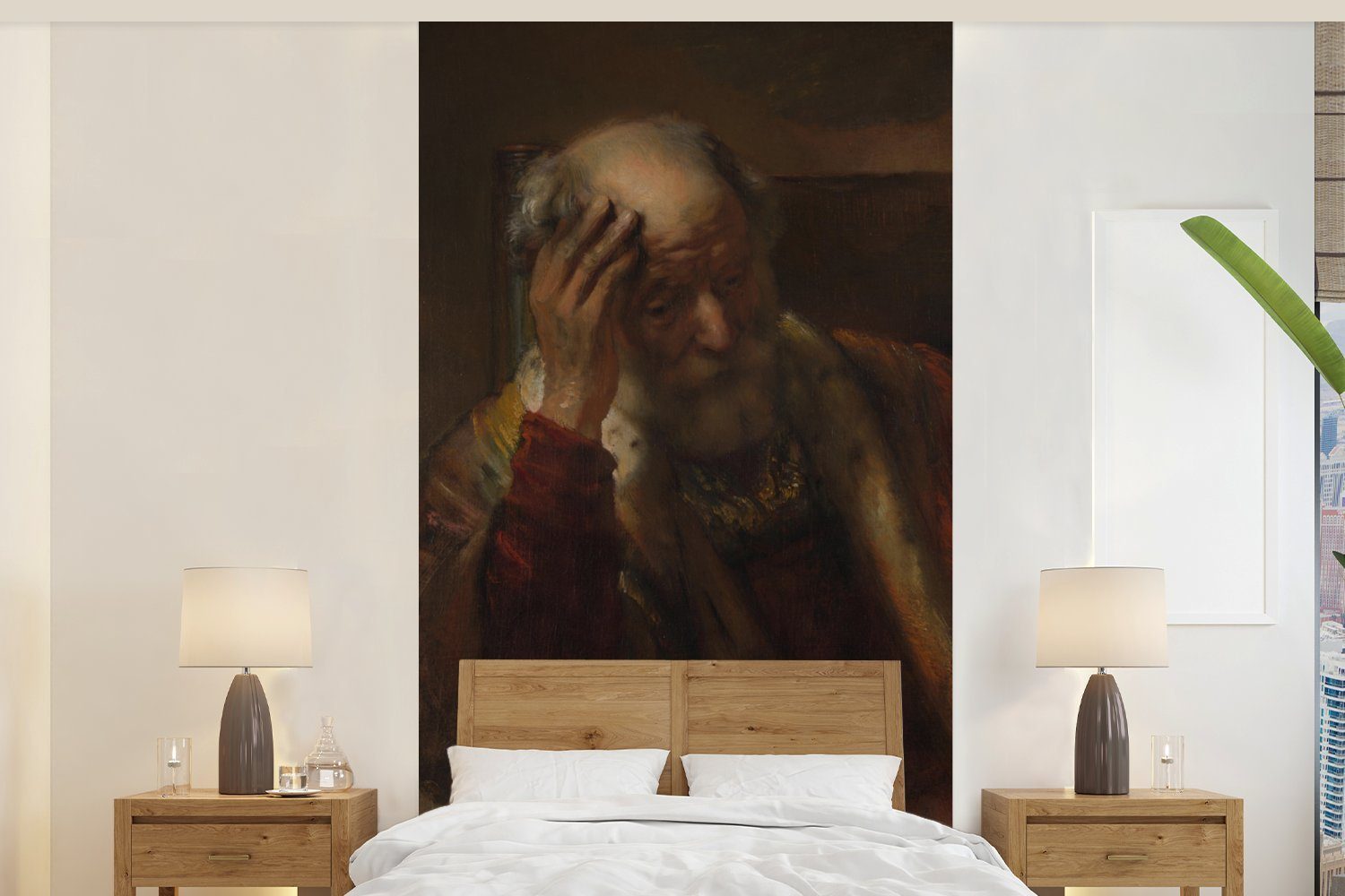 MuchoWow Fototapete Alter Mann in einer Bankette - Gemälde von Rembrandt van Rijn, Matt, bedruckt, (2 St), Vliestapete für Wohnzimmer Schlafzimmer Küche, Fototapete