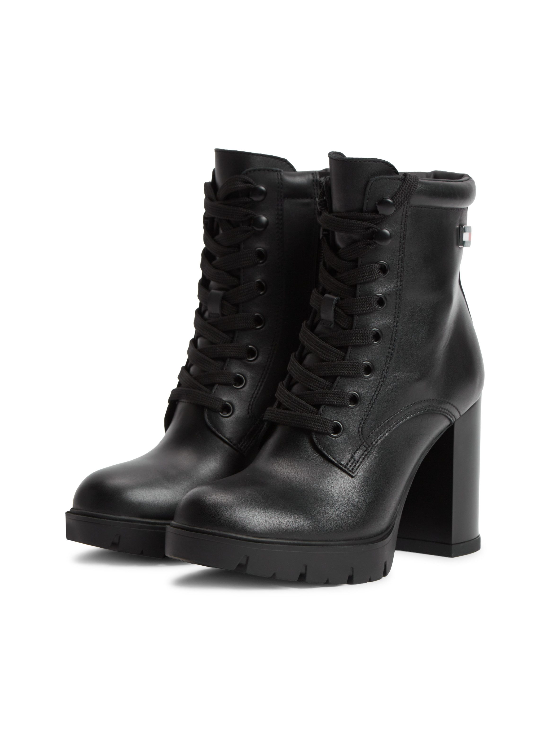 Tommy Jeans TJW LACE UP HIGH HEEL BOOTS High-Heel-Stiefelette Blockabsatz, Schnürstiefelette mit Logoflag