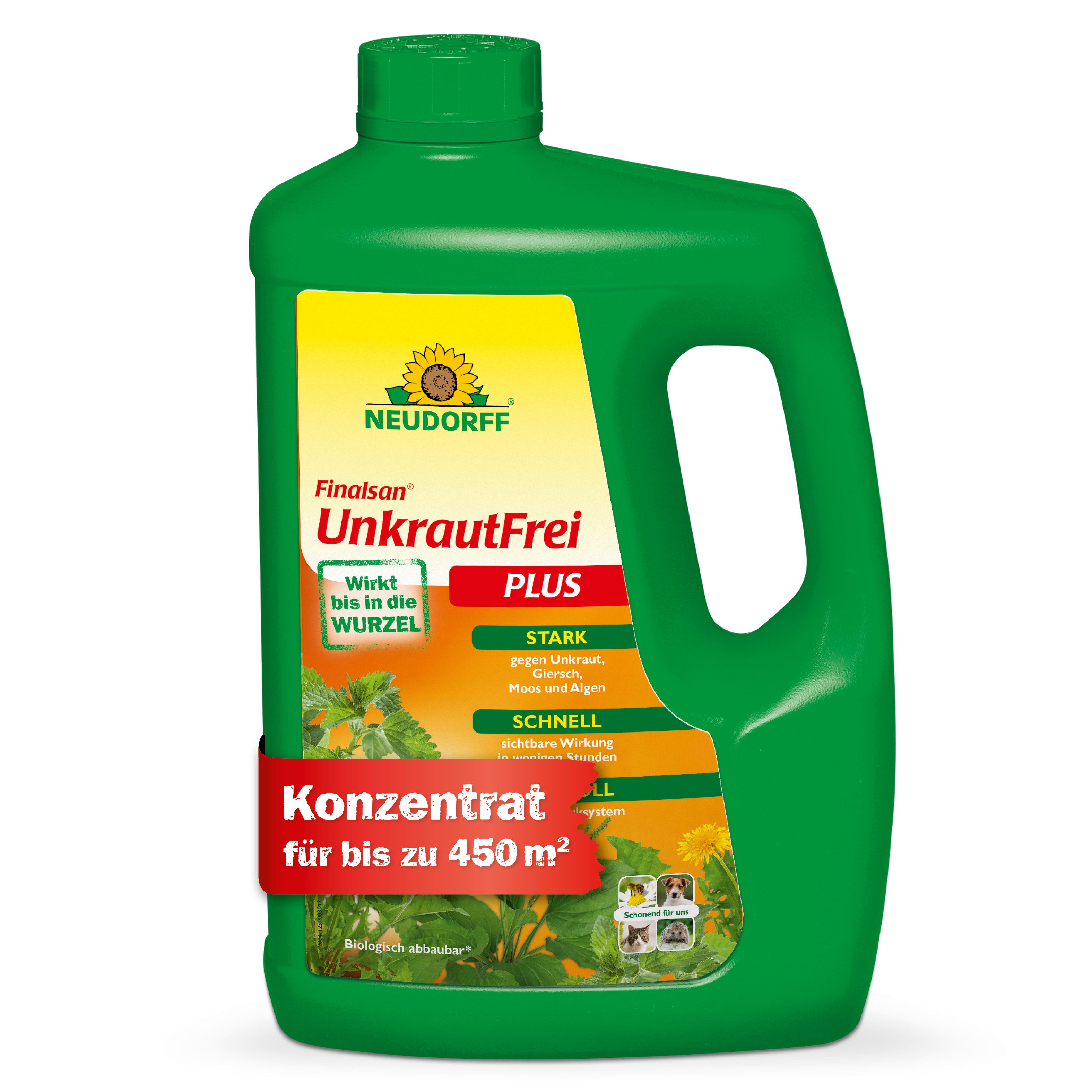Neudorff Unkrautbekämpfungsmittel Finalsan UnkrautFrei Plus, 2500 ml, 1 St., Gegen Unkräuter Gräser Moose Algen & Problemunkräuter, Wasserlösliches Konzentrat mit 2-fach-Wirksystem, Glyphosatfreies Unkrautvernichter-Konzentrat mit 2-fach-Wirksystem