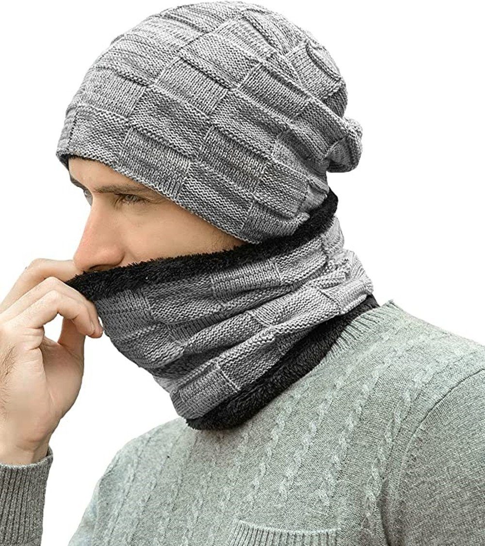 XDeer Mütze & Schal Wintermütze-Schal Set,Schlauchschal mit Fleecefutter,Einheitsgröße Strickmütze,Wärme Beanie Mütze,für Damen und Herren