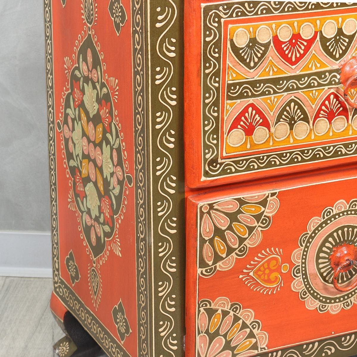 Oriental Galerie Mehrzweckschrank Schubladen Indien Rot 52 Kommode Handarbeit Bunt mit cm zwei